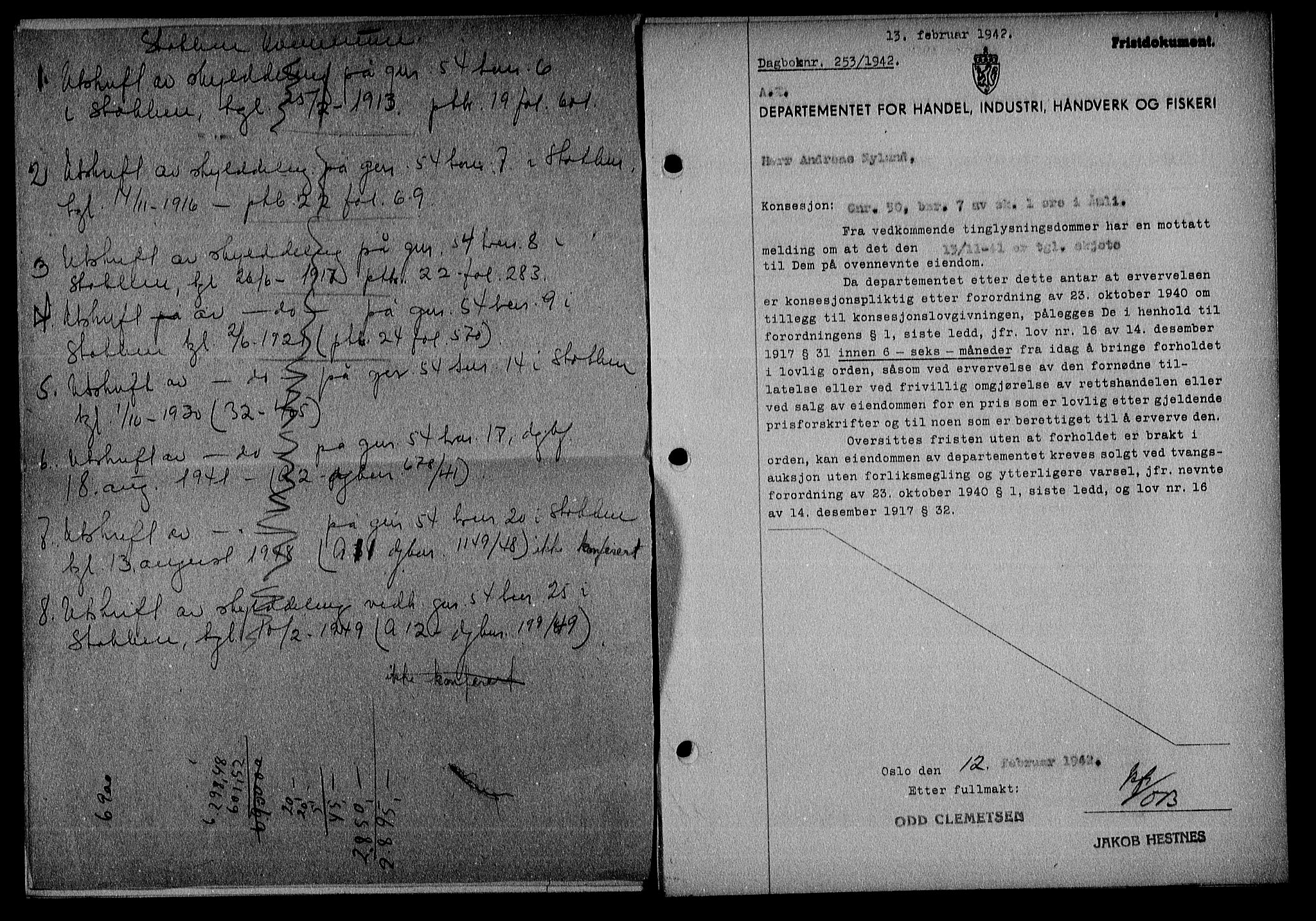 Nedenes sorenskriveri, SAK/1221-0006/G/Gb/Gba/L0049: Mortgage book no. A-III, 1941-1942, Diary no: : 253/1942