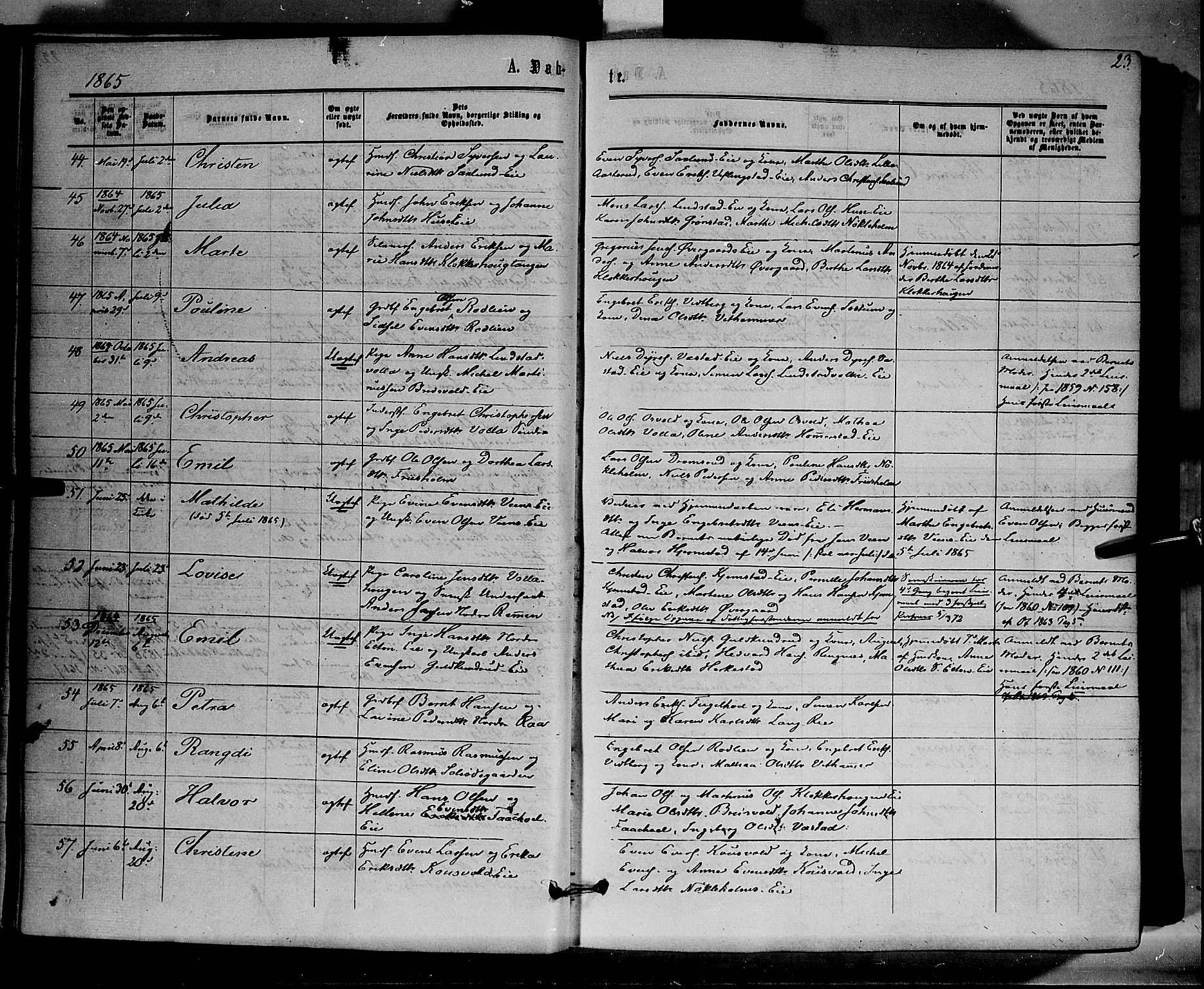 Stange prestekontor, SAH/PREST-002/K/L0013: Parish register (official) no. 13, 1862-1879, p. 23