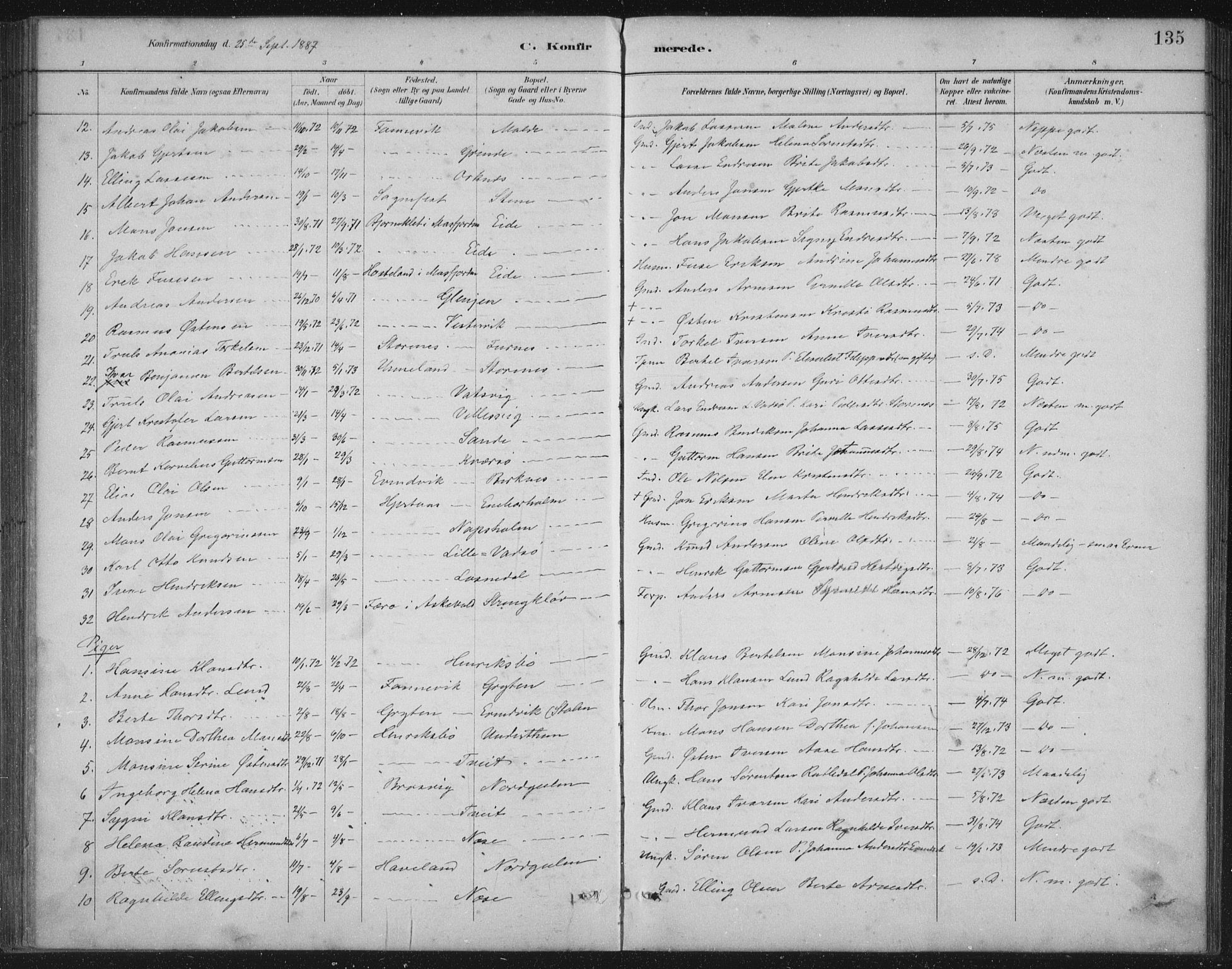 Gulen sokneprestembete, SAB/A-80201/H/Hab/Habb/L0003: Parish register (copy) no. B 3, 1884-1907, p. 135