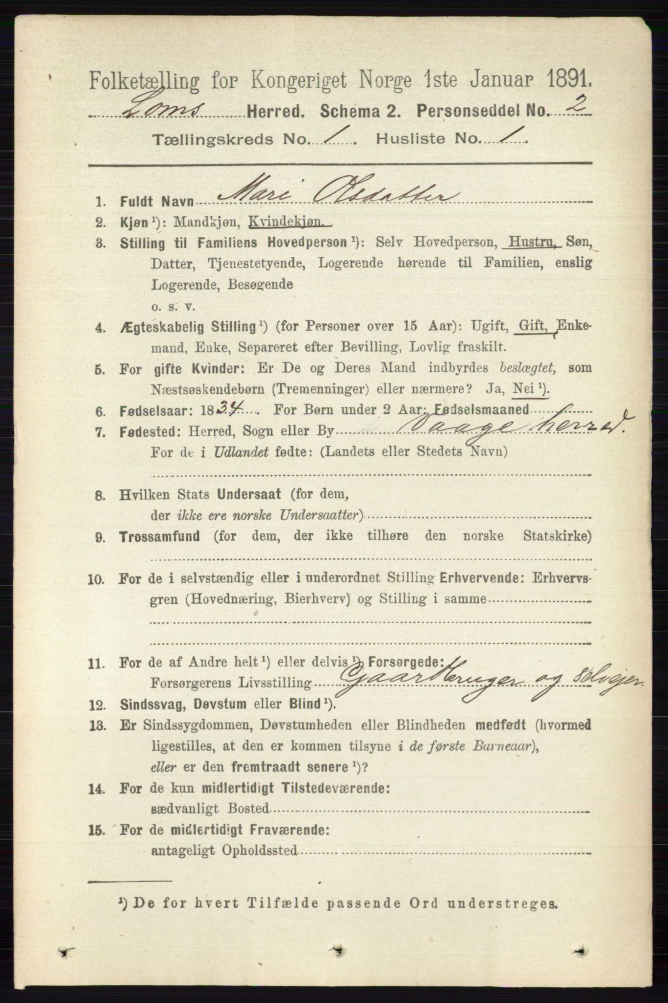 RA, 1891 census for 0514 Lom, 1891, p. 122