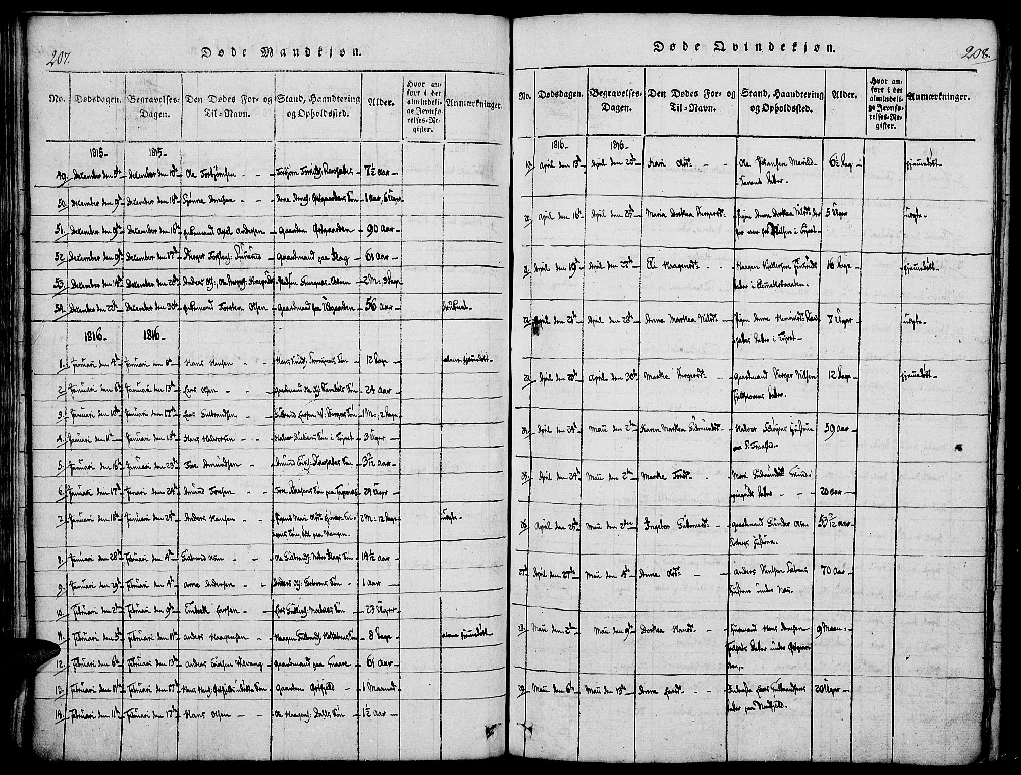 Vinger prestekontor, AV/SAH-PREST-024/H/Ha/Haa/L0006: Parish register (official) no. 6, 1814-1825, p. 207-208