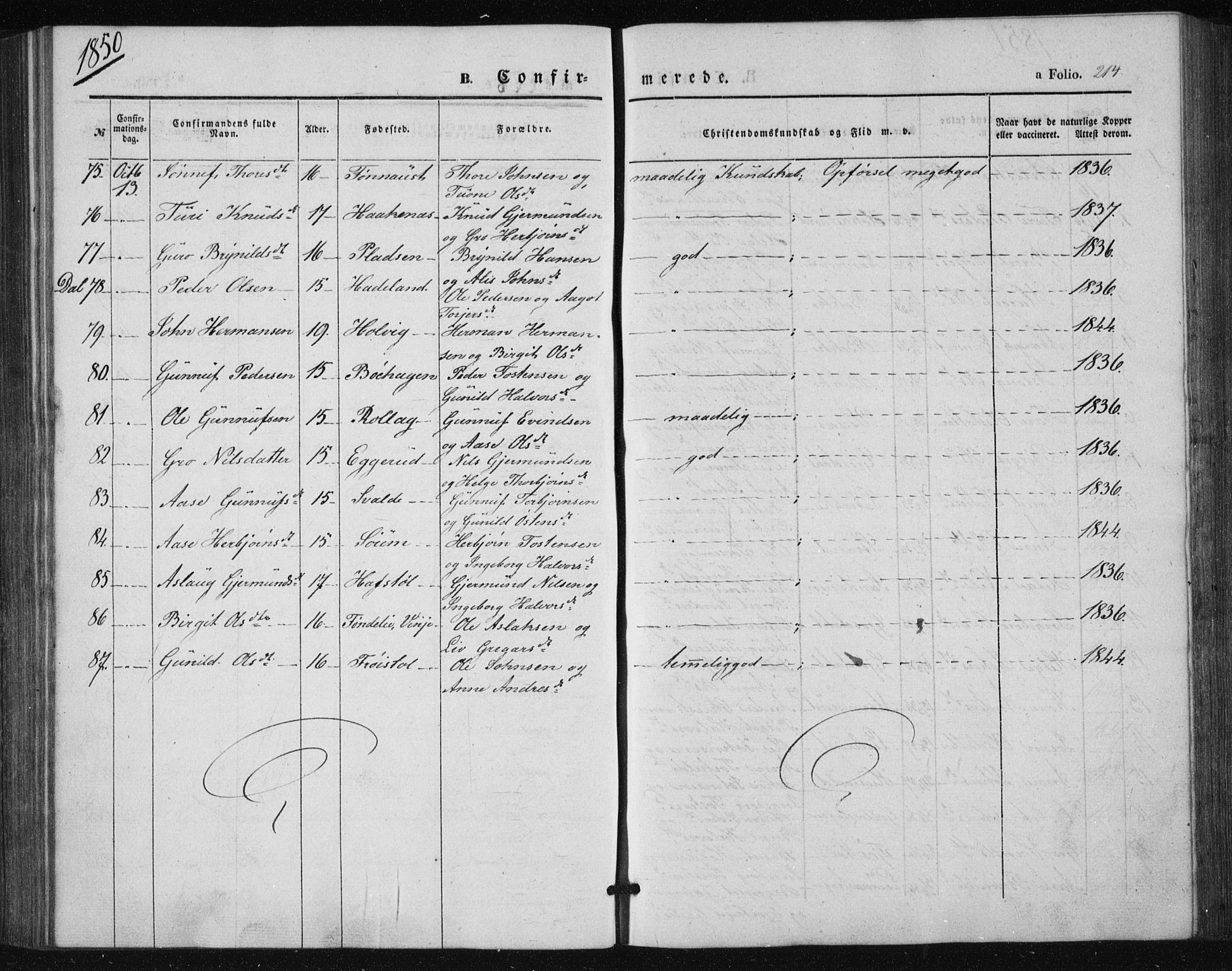 Tinn kirkebøker, SAKO/A-308/F/Fa/L0005: Parish register (official) no. I 5, 1844-1856, p. 214