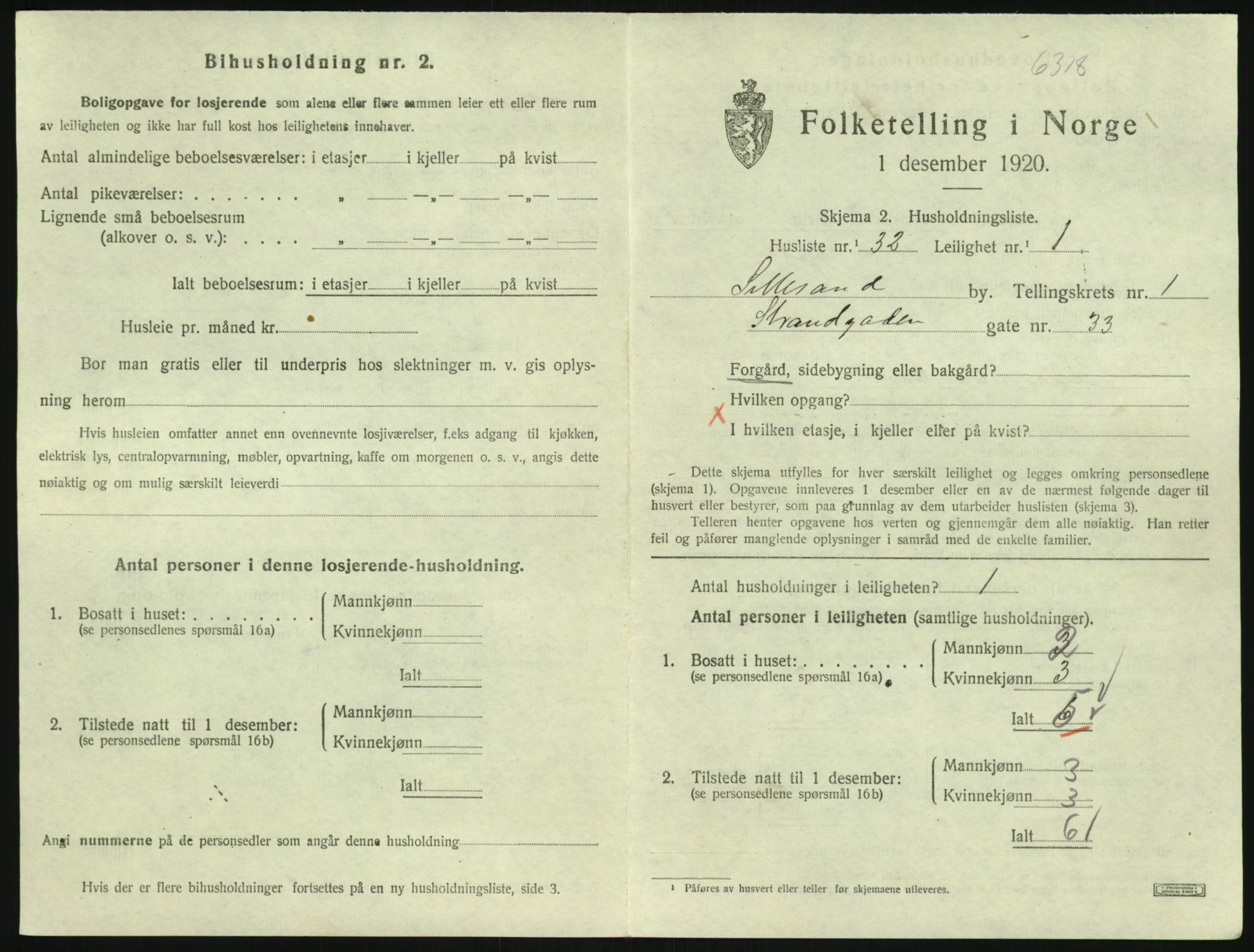 SAK, 1920 census for Lillesand, 1920, p. 561