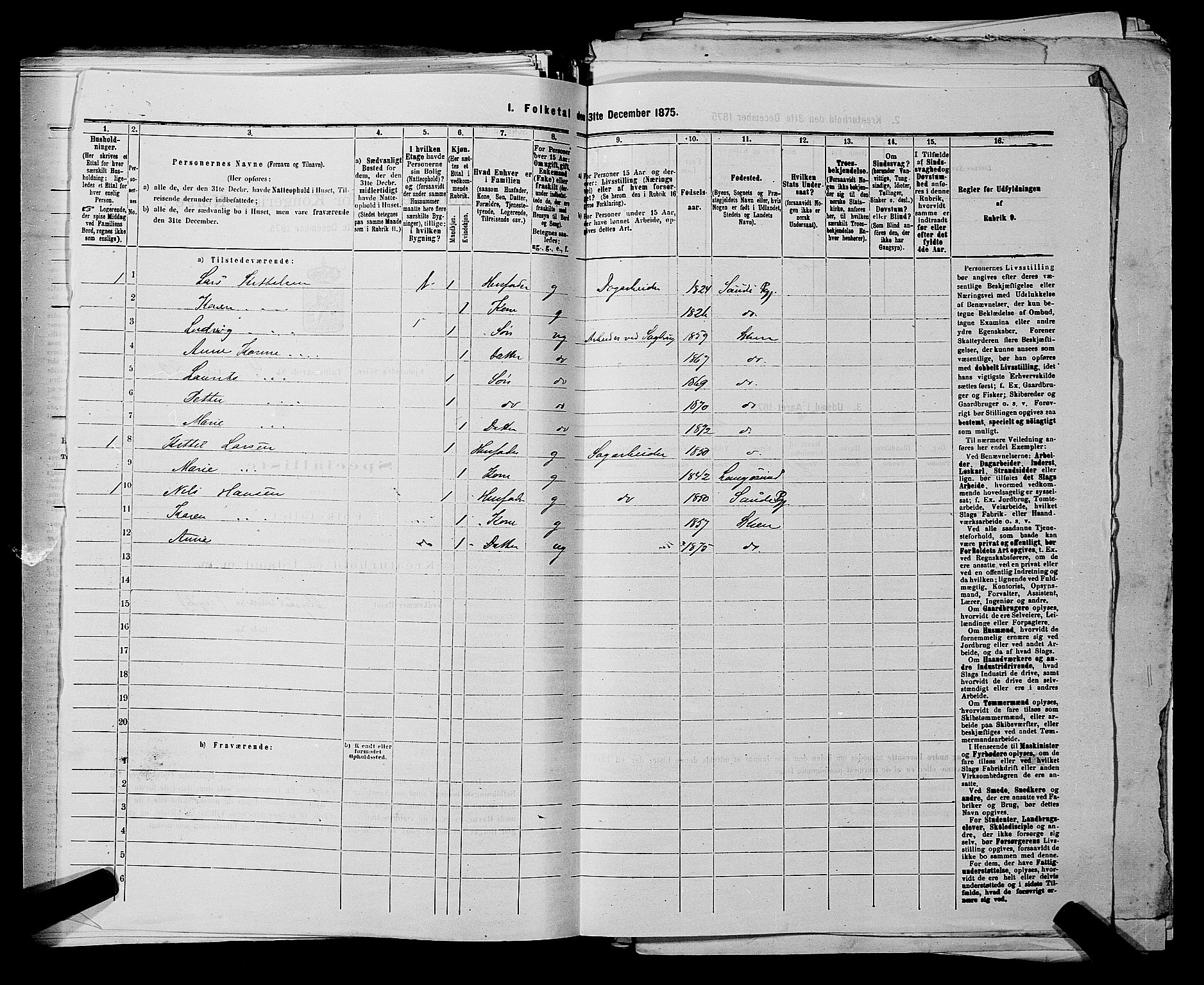 SAKO, 1875 census for 0806P Skien, 1875, p. 846