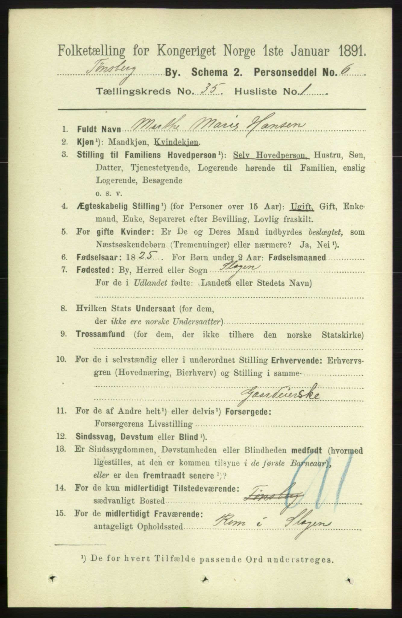 RA, 1891 census for 0705 Tønsberg, 1891, p. 7776