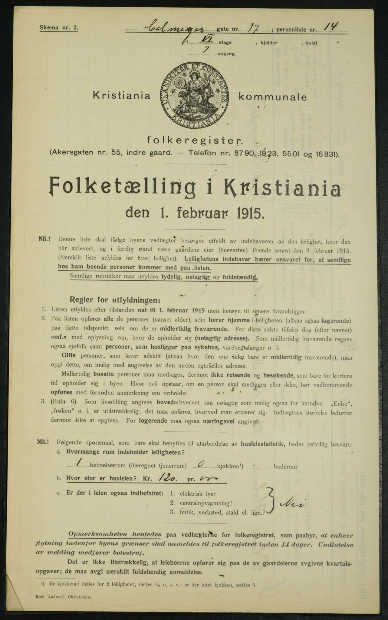 OBA, Municipal Census 1915 for Kristiania, 1915, p. 11592