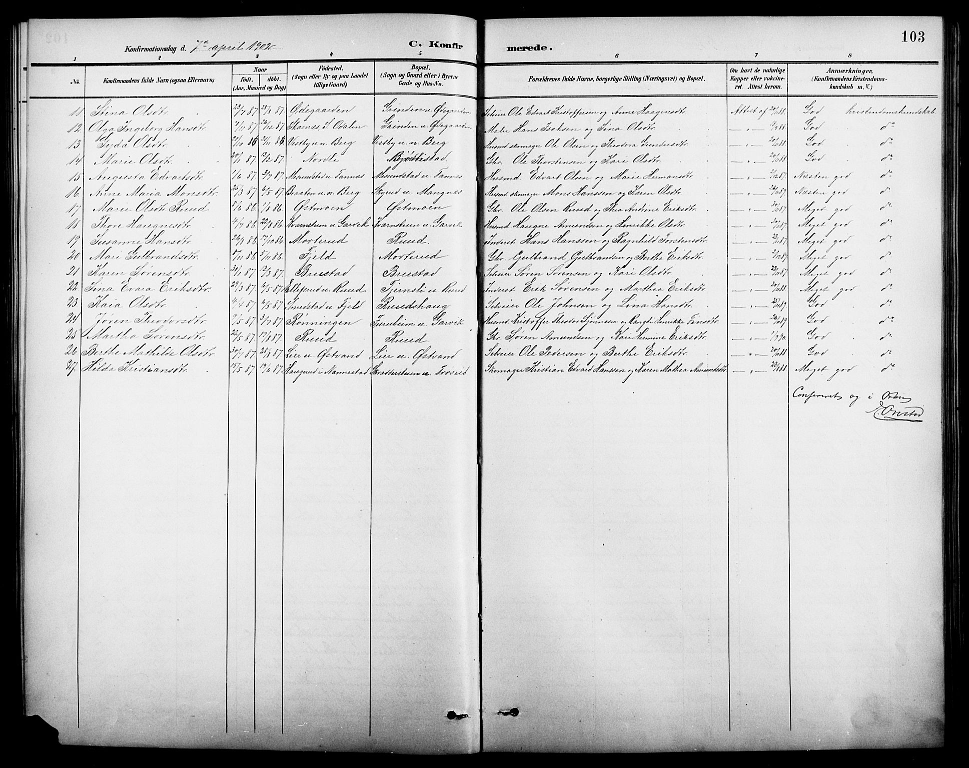 Nord-Odal prestekontor, SAH/PREST-032/H/Ha/Hab/L0002: Parish register (copy) no. 2, 1895-1921, p. 103