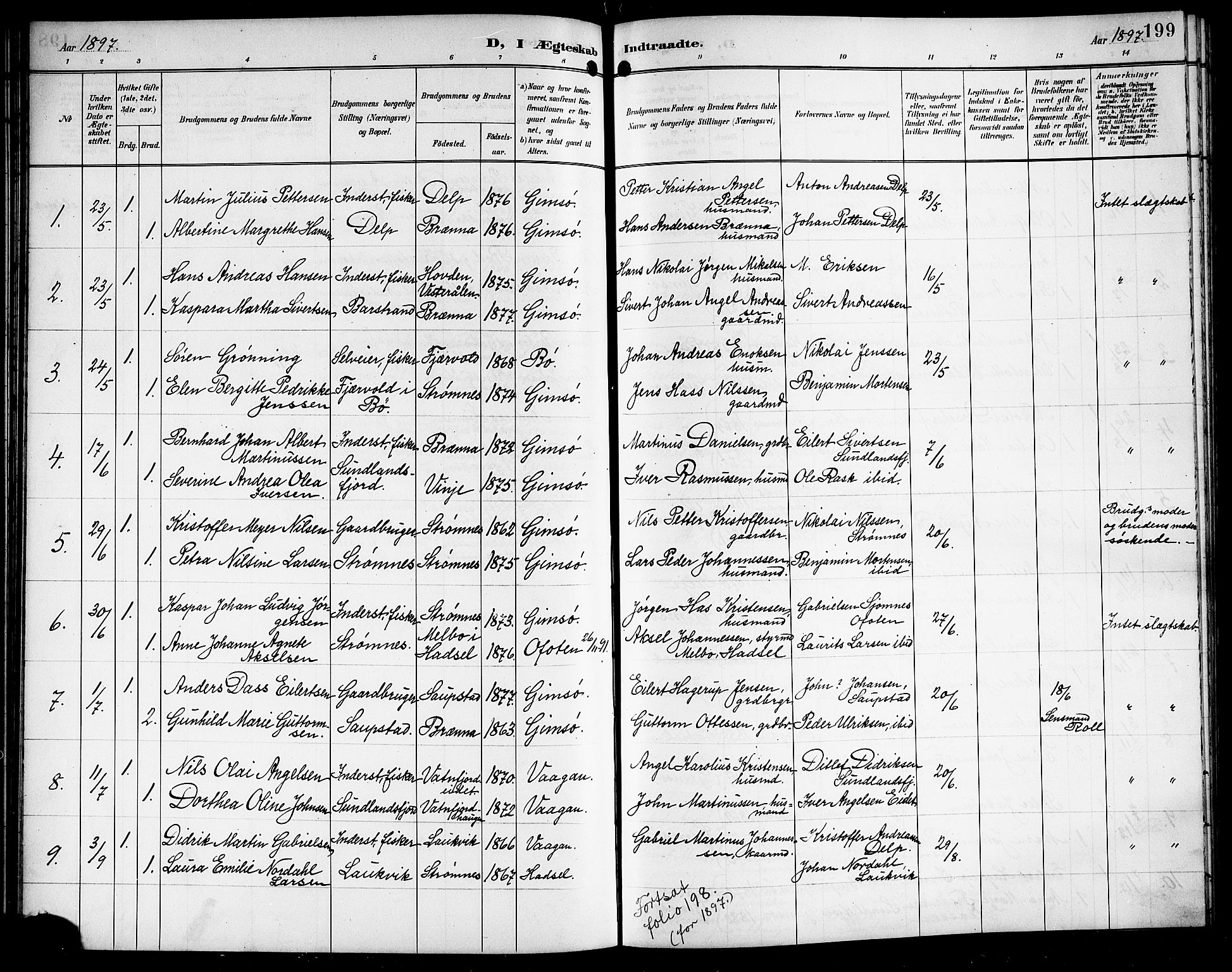 Ministerialprotokoller, klokkerbøker og fødselsregistre - Nordland, AV/SAT-A-1459/876/L1105: Parish register (copy) no. 876C04, 1896-1914, p. 199