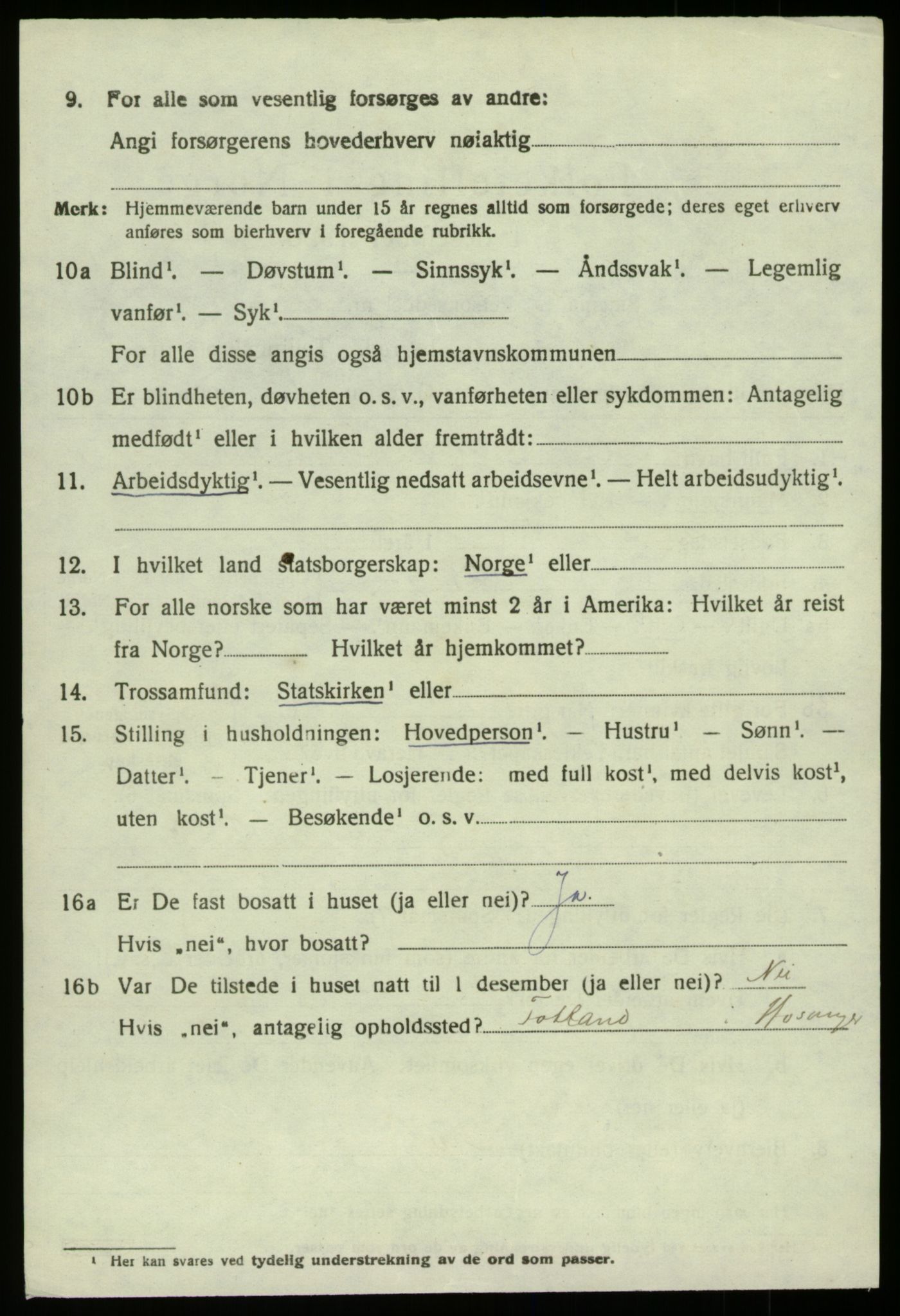 SAB, 1920 census for Hosanger, 1920, p. 918