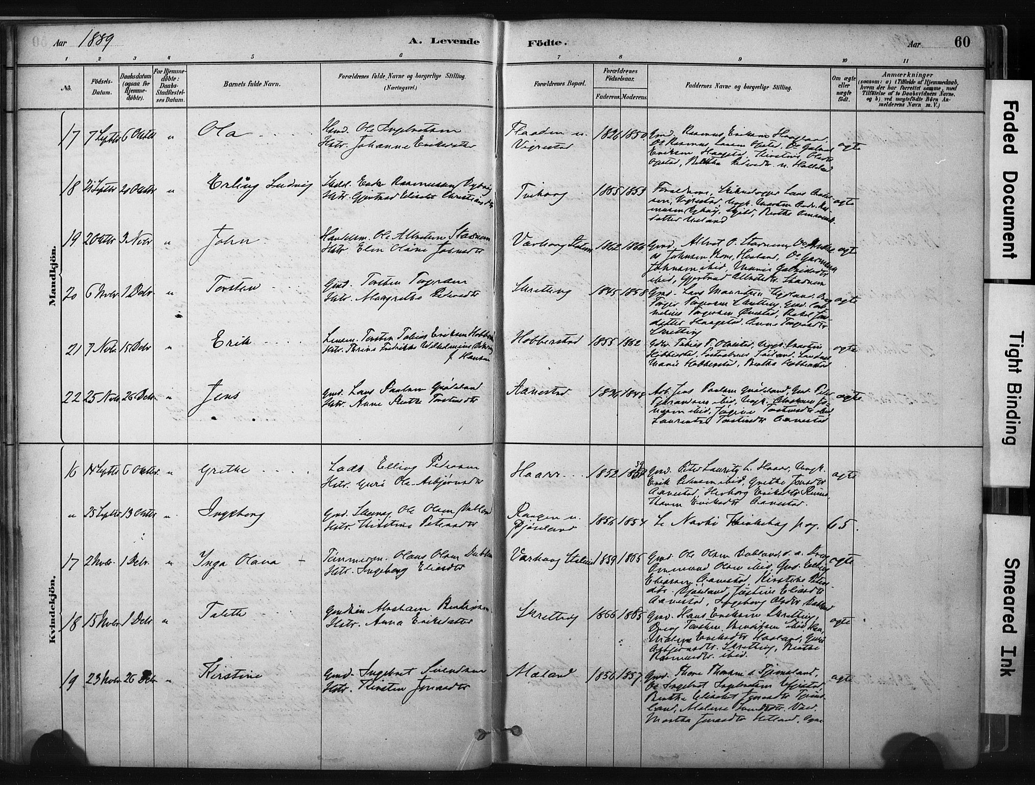 Hå sokneprestkontor, AV/SAST-A-101801/001/30BA/L0011: Parish register (official) no. A 10, 1879-1900, p. 60