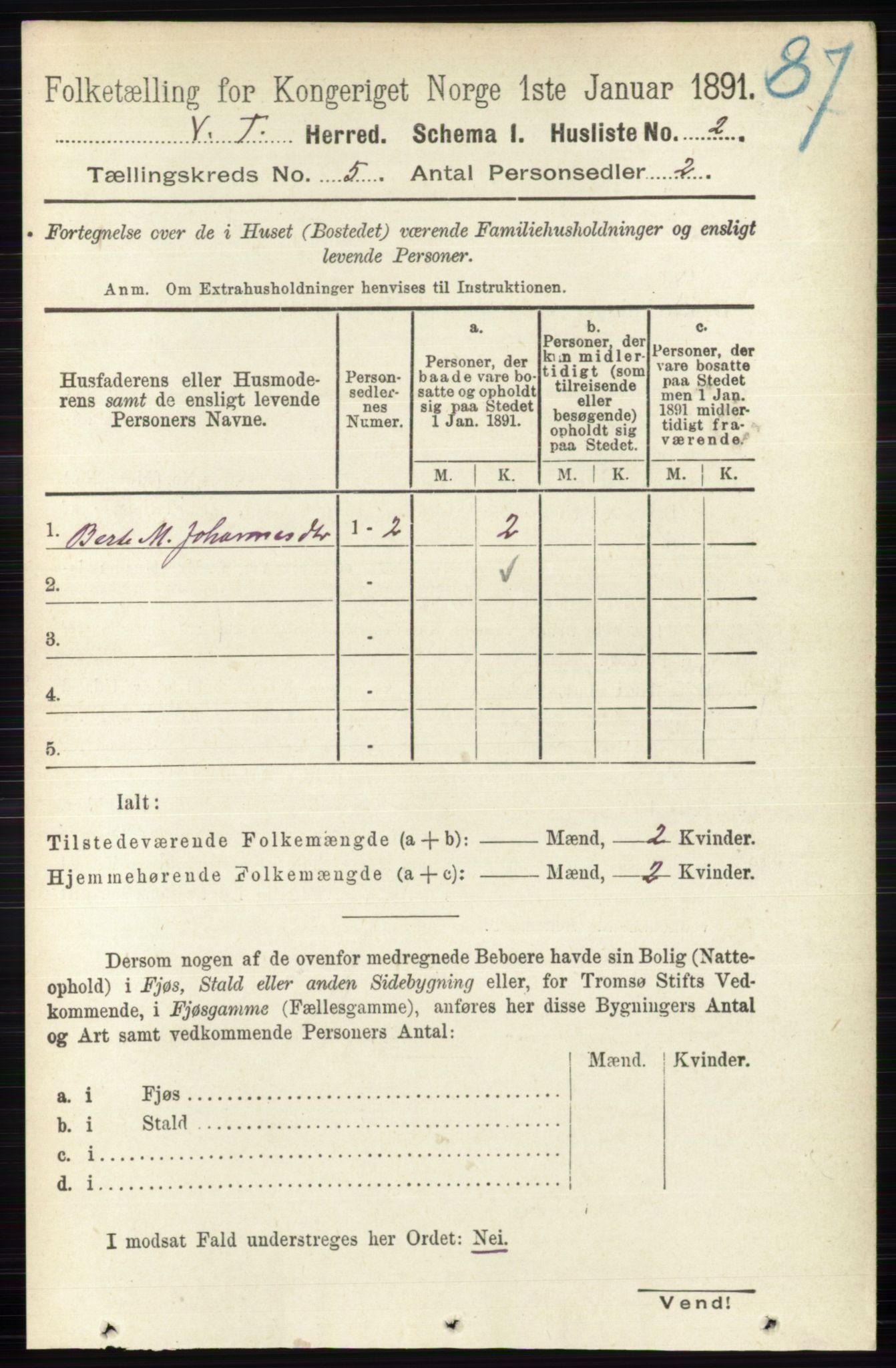 RA, 1891 census for 0529 Vestre Toten, 1891, p. 3132