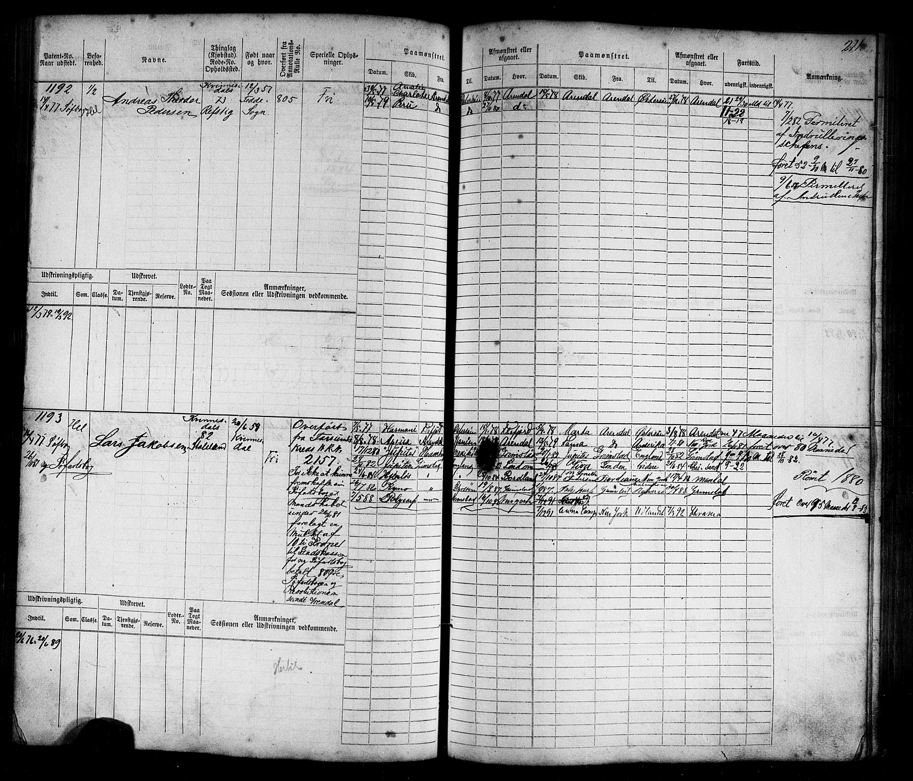 Flekkefjord mønstringskrets, AV/SAK-2031-0018/F/Fb/L0009: Hovedrulle nr 771-1533, Æ-6, 1868-1900, p. 220