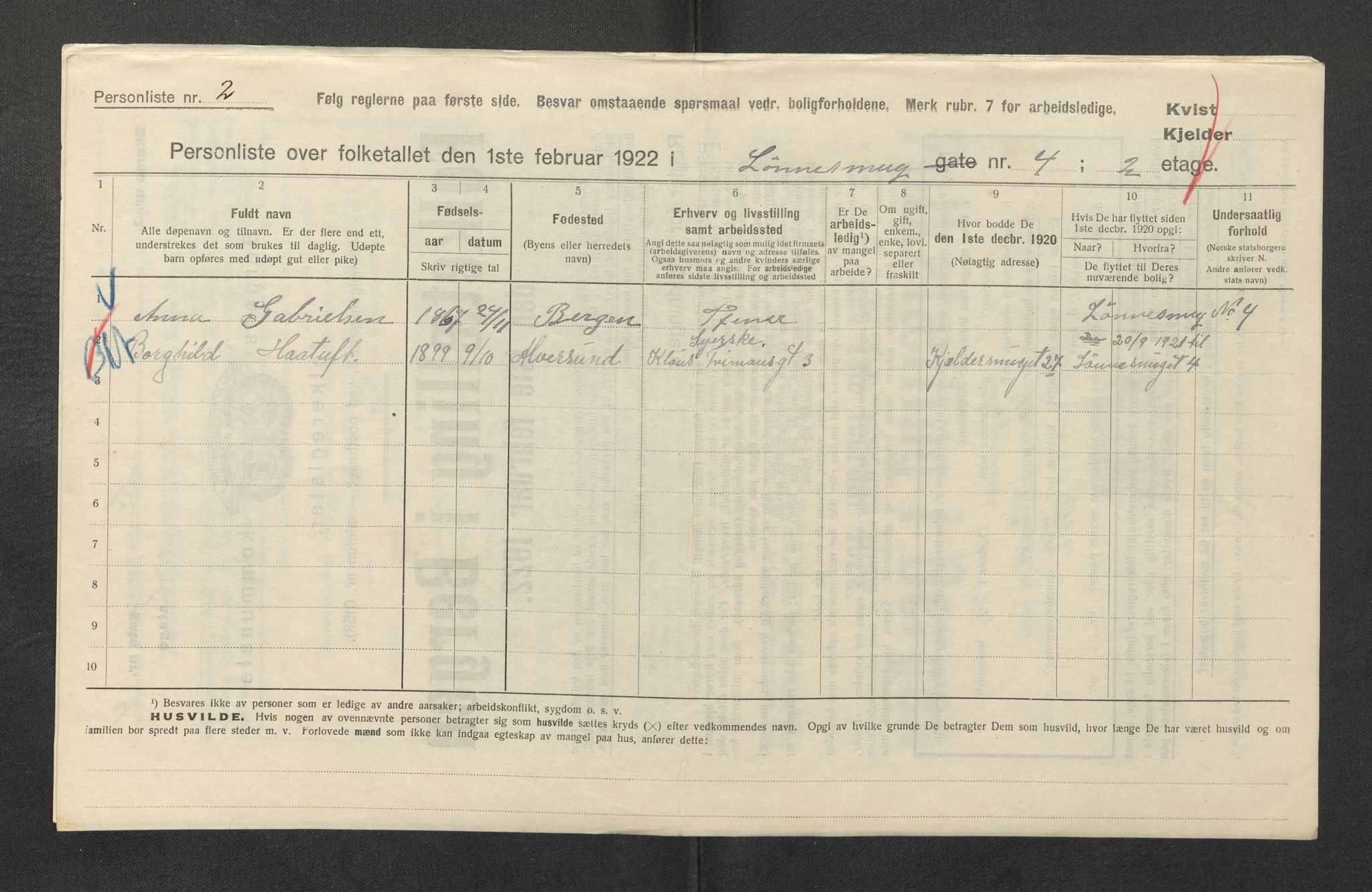 SAB, Municipal Census 1922 for Bergen, 1922, p. 23307