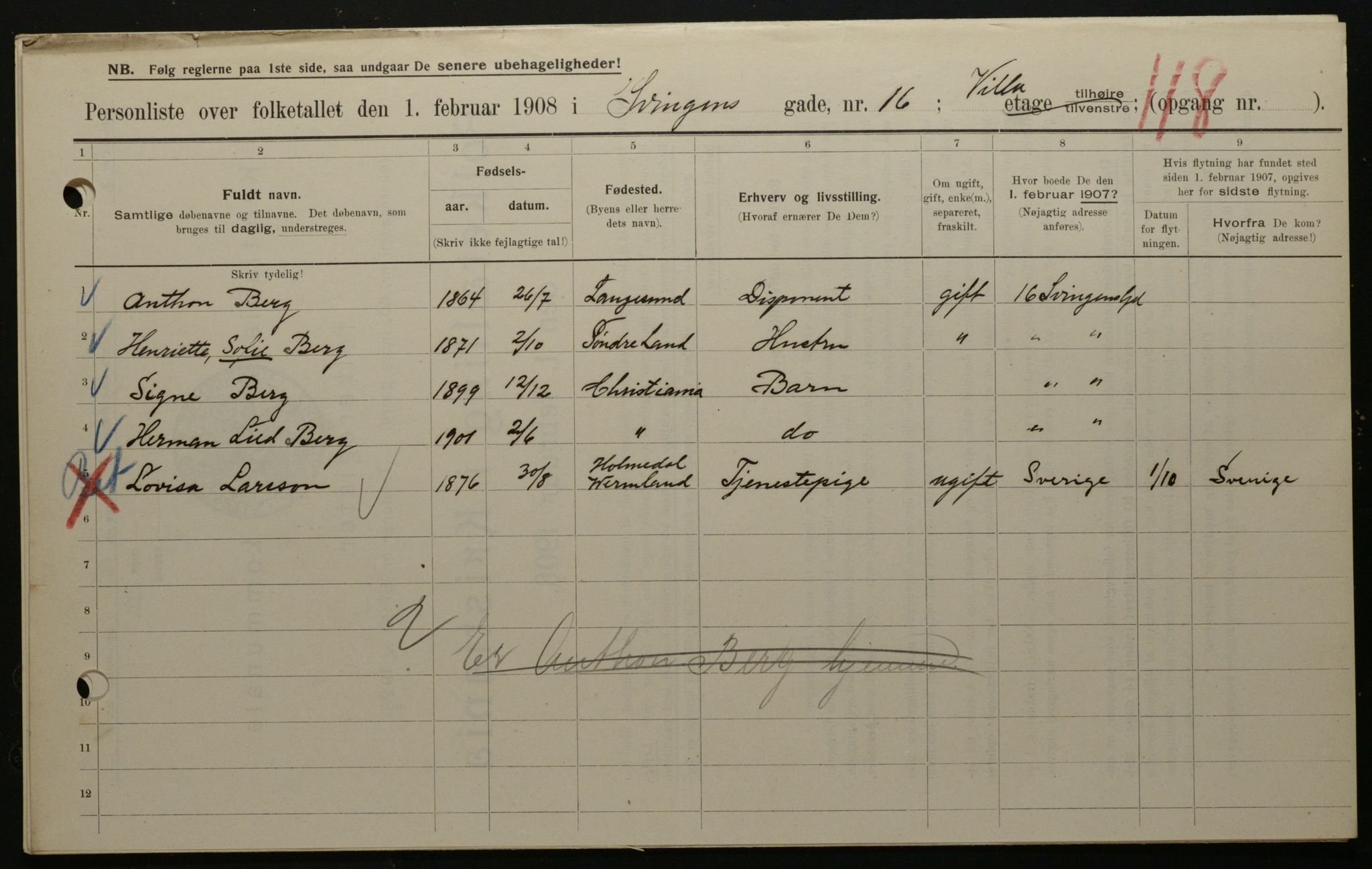 OBA, Municipal Census 1908 for Kristiania, 1908, p. 95469