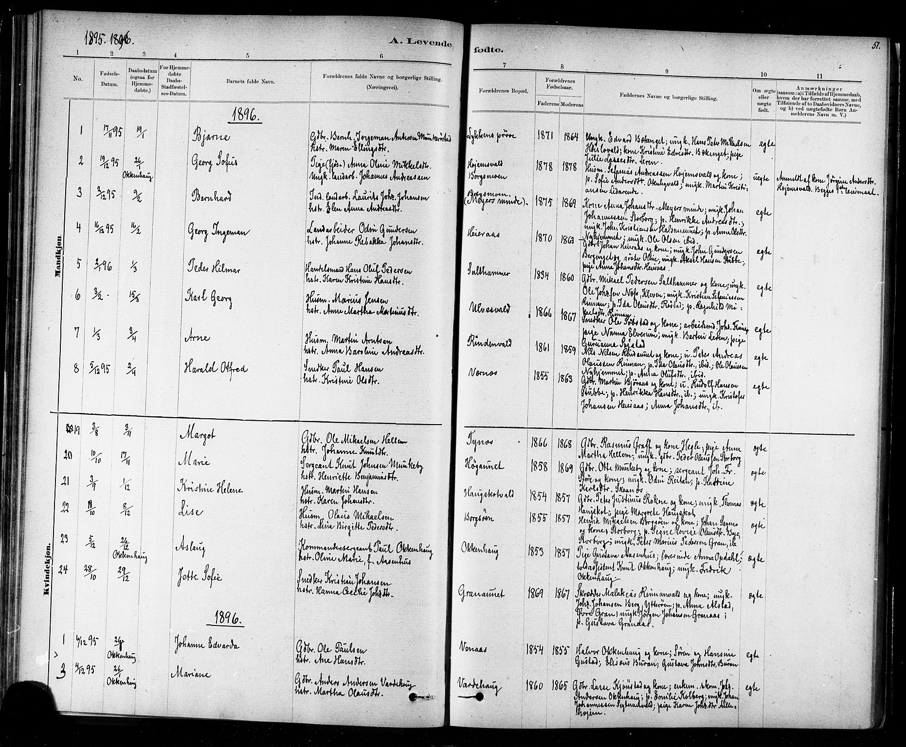 Ministerialprotokoller, klokkerbøker og fødselsregistre - Nord-Trøndelag, SAT/A-1458/721/L0208: Parish register (copy) no. 721C01, 1880-1917, p. 51