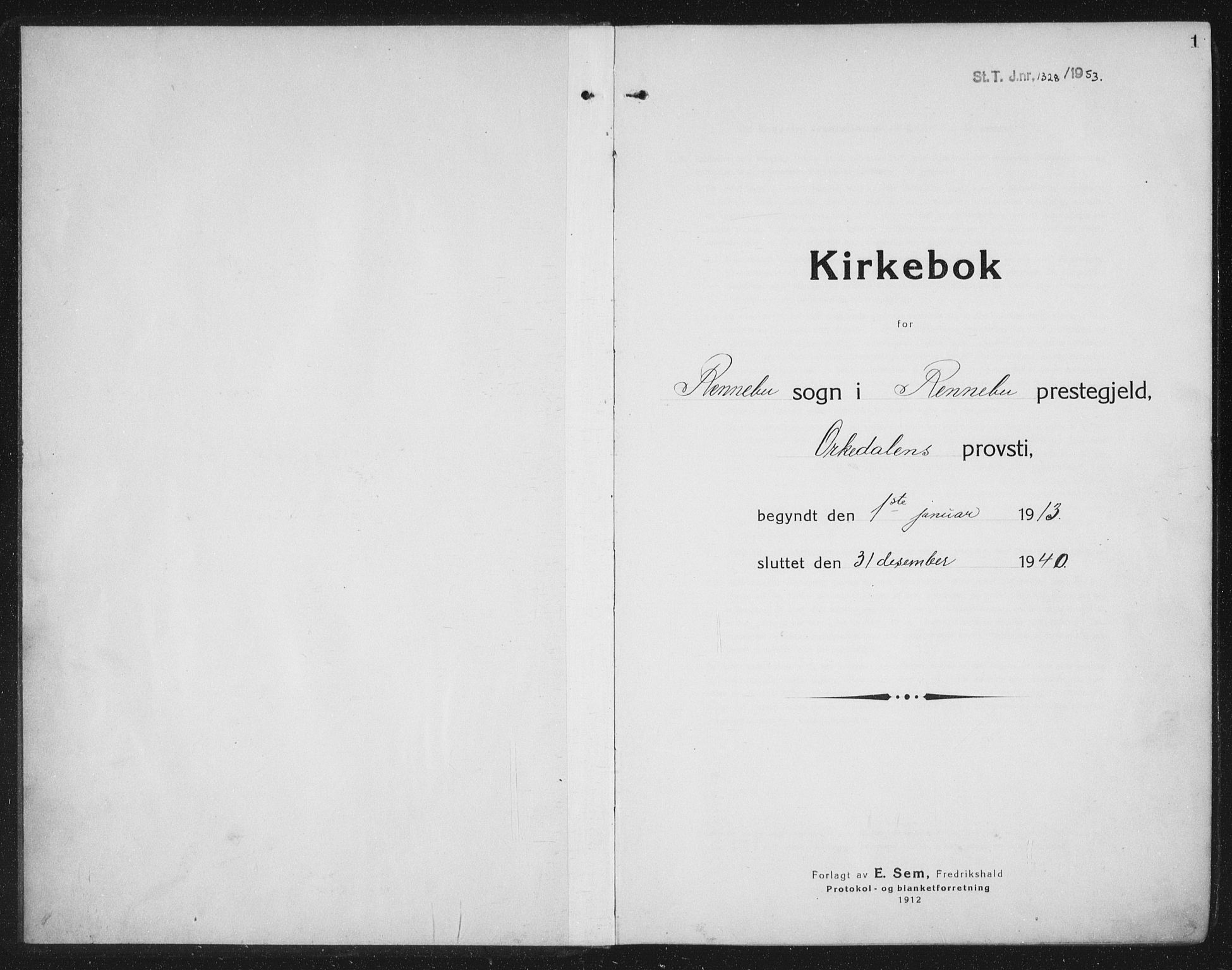 Ministerialprotokoller, klokkerbøker og fødselsregistre - Sør-Trøndelag, SAT/A-1456/674/L0877: Parish register (copy) no. 674C04, 1913-1940, p. 1