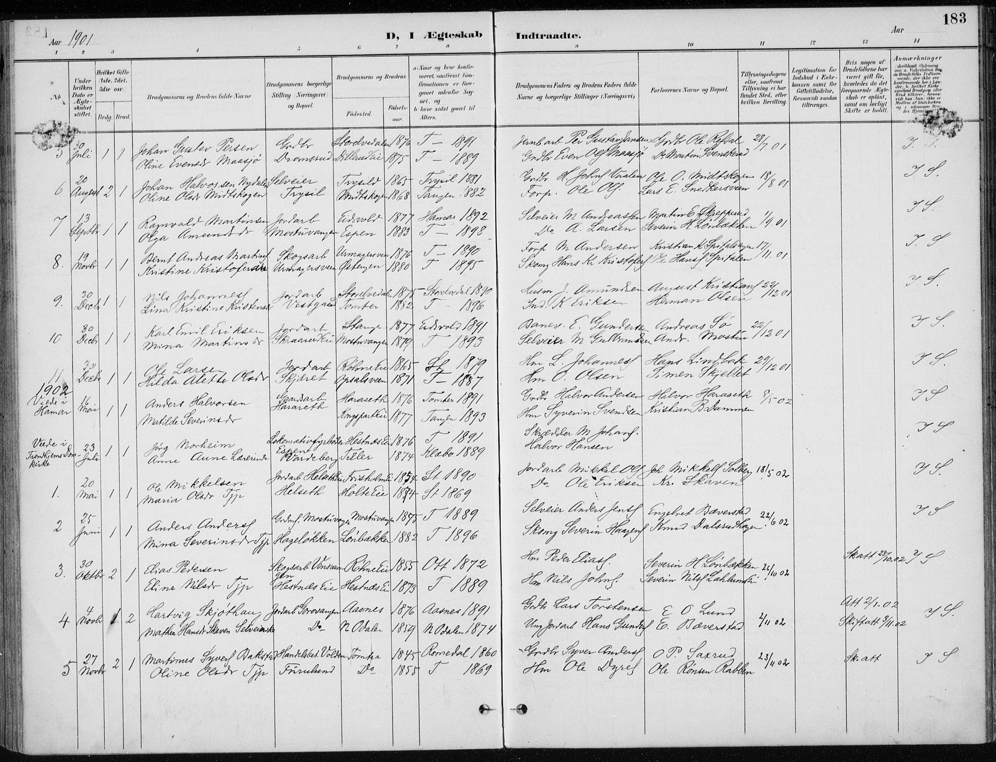 Stange prestekontor, SAH/PREST-002/K/L0023: Parish register (official) no. 23, 1897-1920, p. 183