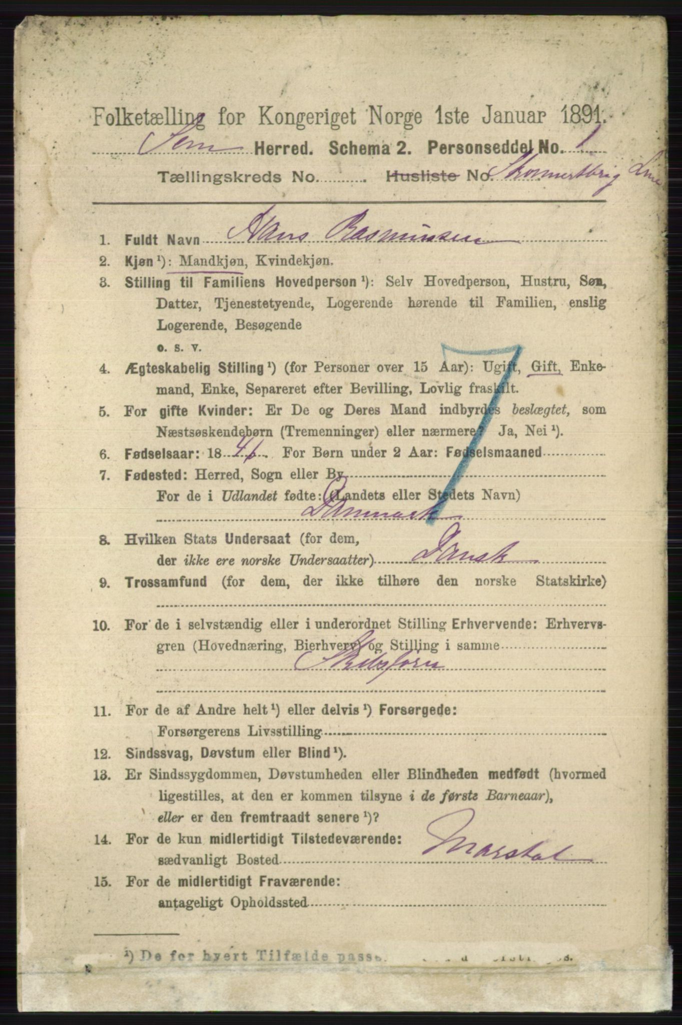 RA, 1891 census for 0721 Sem, 1891, p. 7401