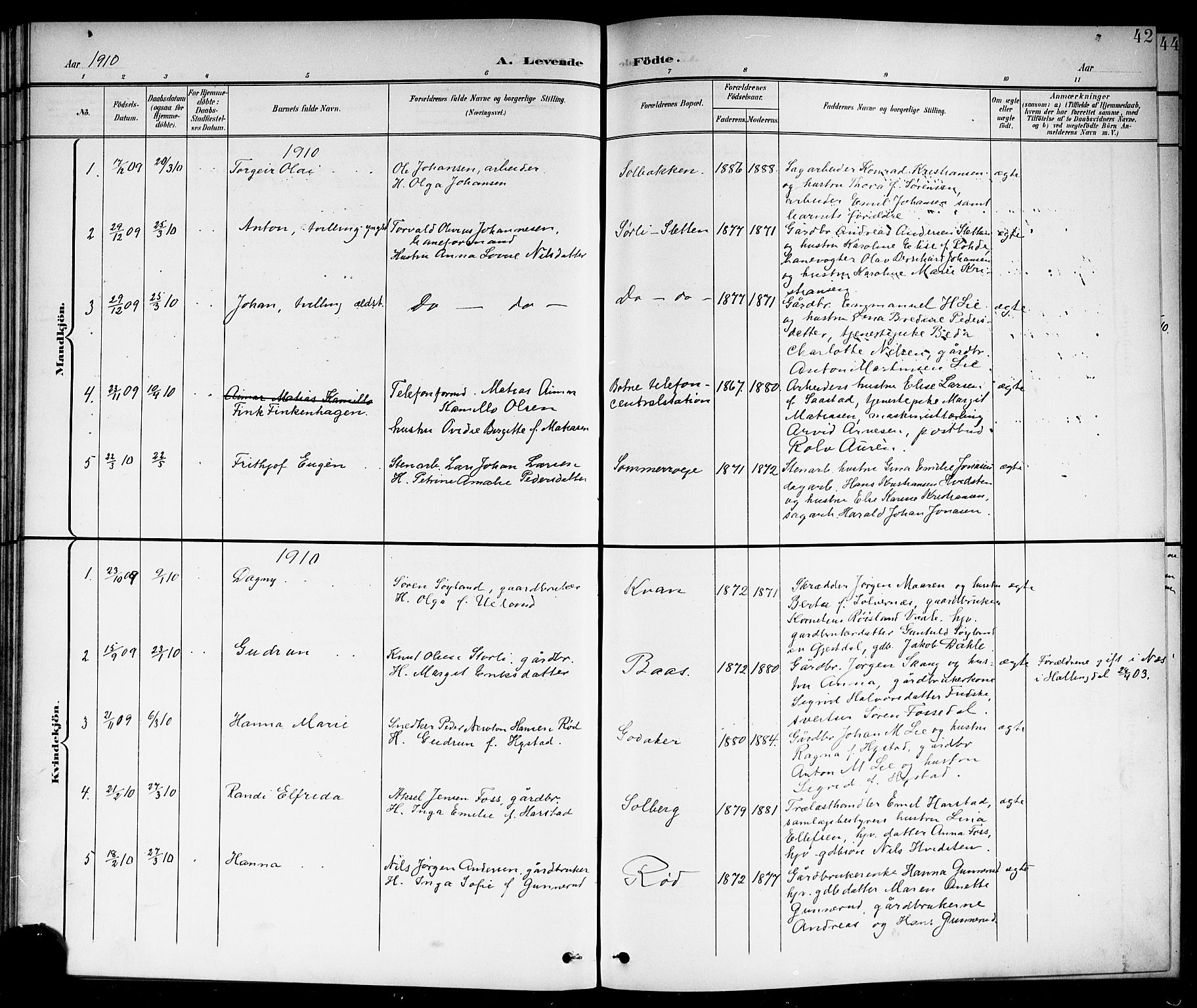 Botne kirkebøker, AV/SAKO-A-340/G/Ga/L0004: Parish register (copy) no. I 4, 1899-1915, p. 42