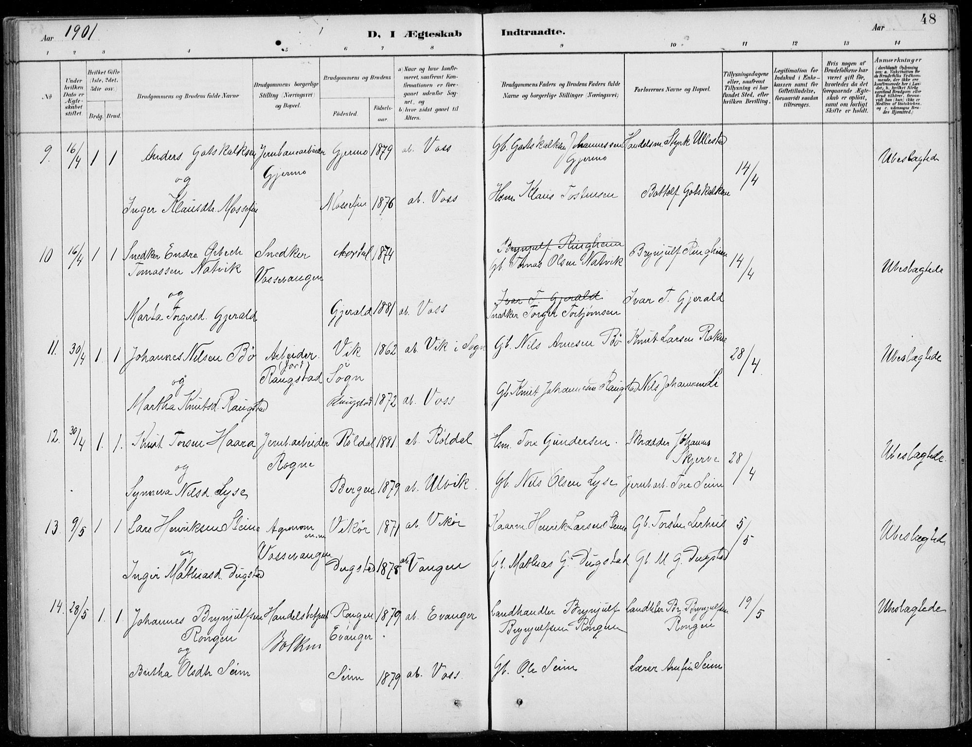 Voss sokneprestembete, SAB/A-79001/H/Haa: Parish register (official) no. C  1, 1887-1915, p. 48