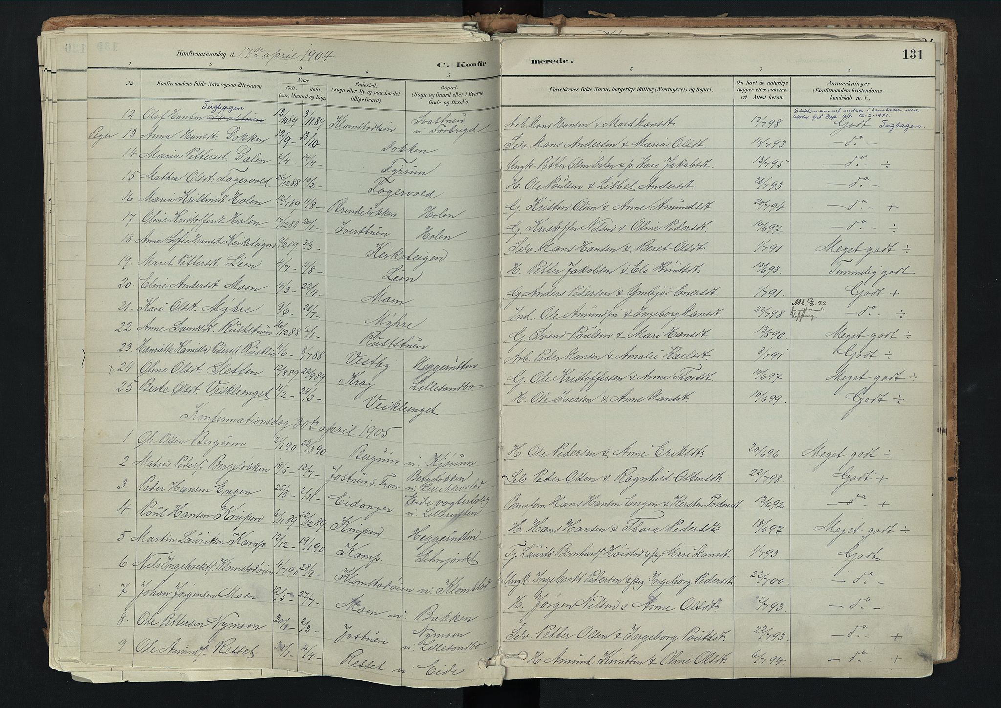 Nord-Fron prestekontor, SAH/PREST-080/H/Ha/Haa/L0003: Parish register (official) no. 3, 1884-1914, p. 131