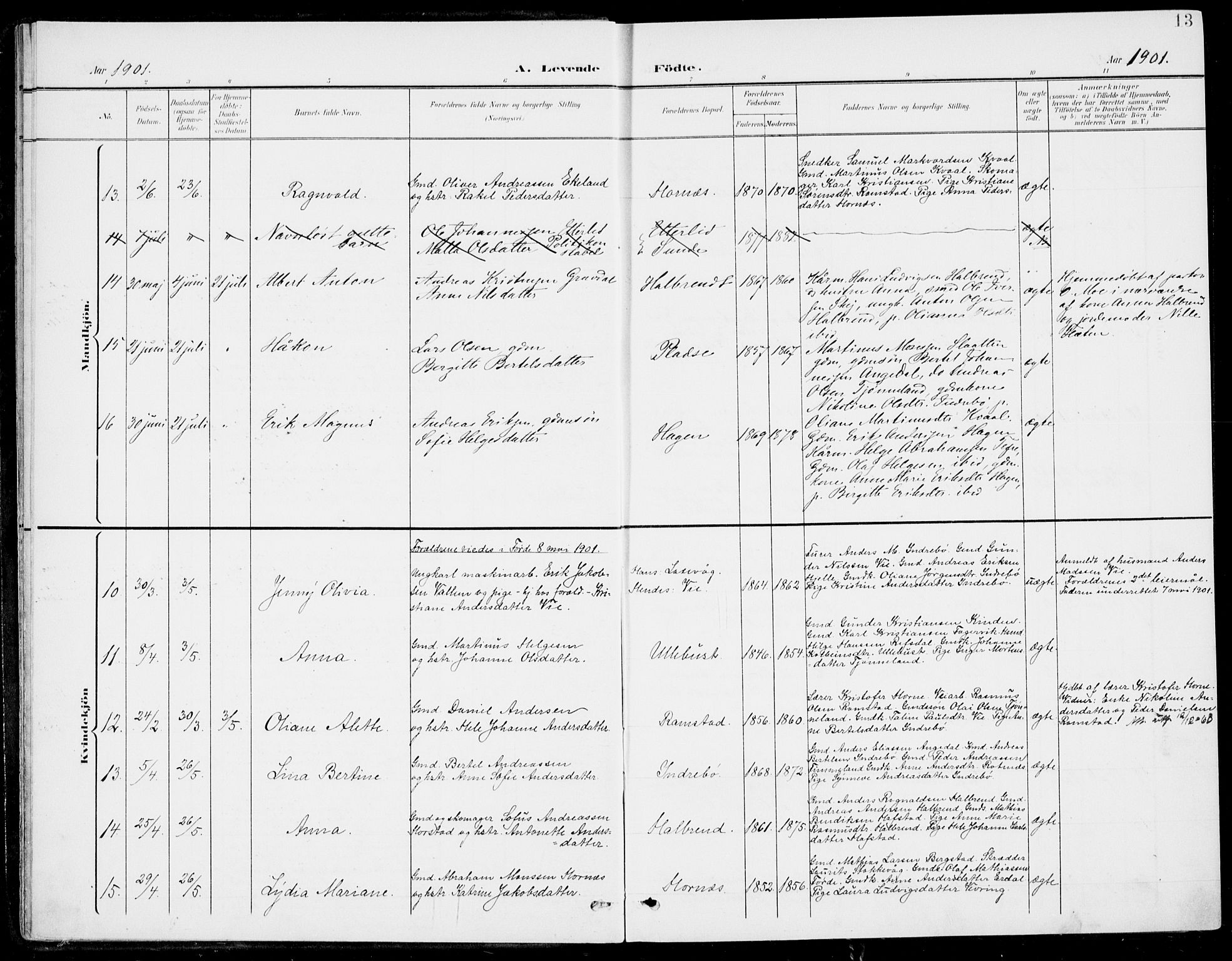 Førde sokneprestembete, AV/SAB-A-79901/H/Haa/Haab/L0002: Parish register (official) no. B  2, 1899-1920, p. 13