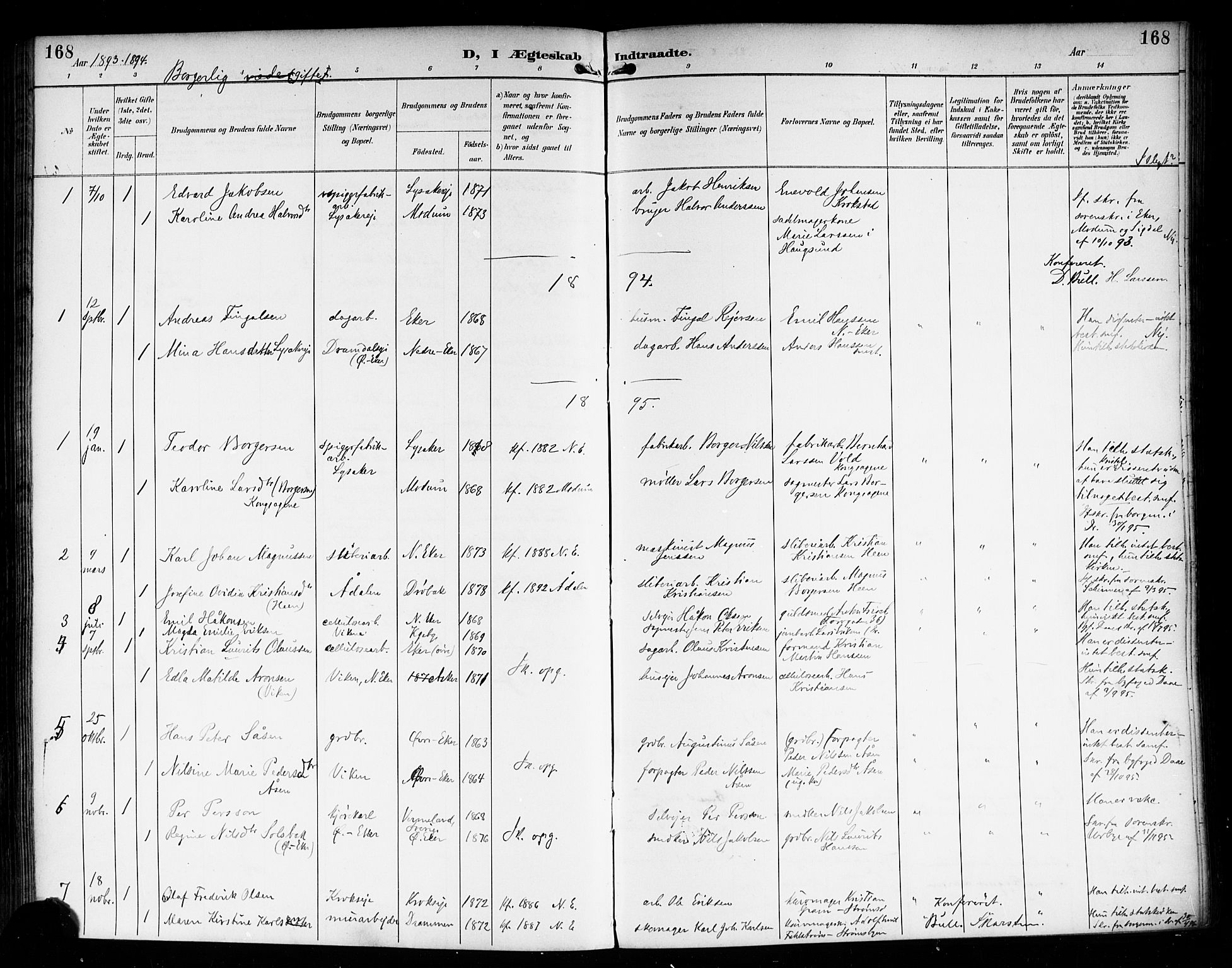 Nedre Eiker kirkebøker, SAKO/A-612/F/Fa/L0004: Parish register (official) no. 4, 1893-1898, p. 168