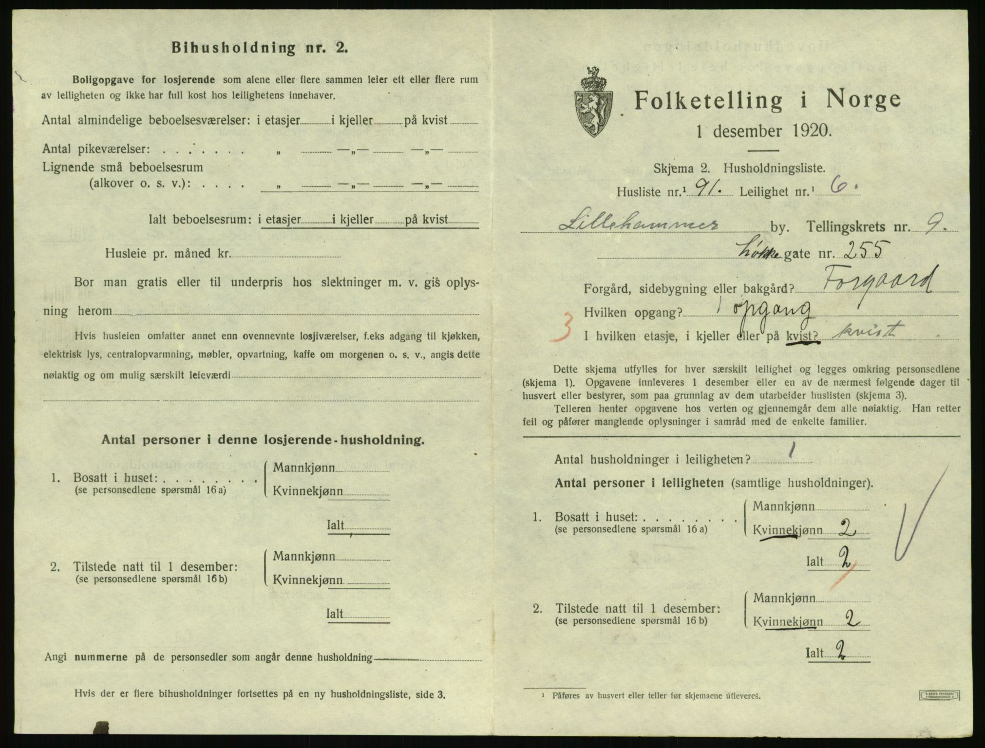 SAH, 1920 census for Lillehammer, 1920, p. 3384