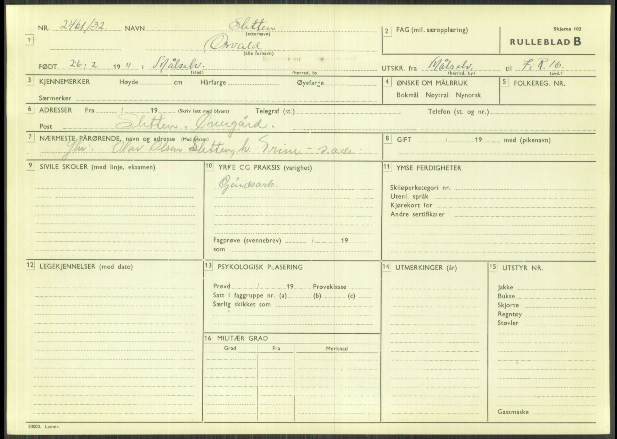 Forsvaret, Troms infanteriregiment nr. 16, AV/RA-RAFA-3146/P/Pa/L0016: Rulleblad for regimentets menige mannskaper, årsklasse 1932, 1932, p. 1449