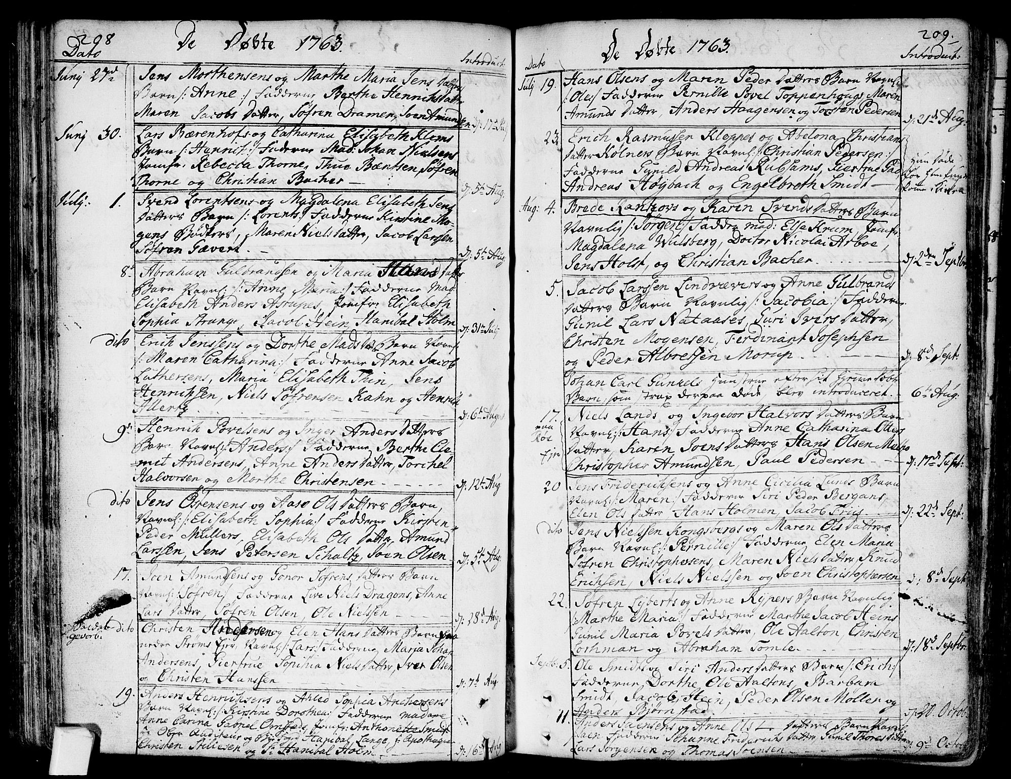 Bragernes kirkebøker, AV/SAKO-A-6/F/Fa/L0005: Parish register (official) no. I 5, 1759-1781, p. 208-209