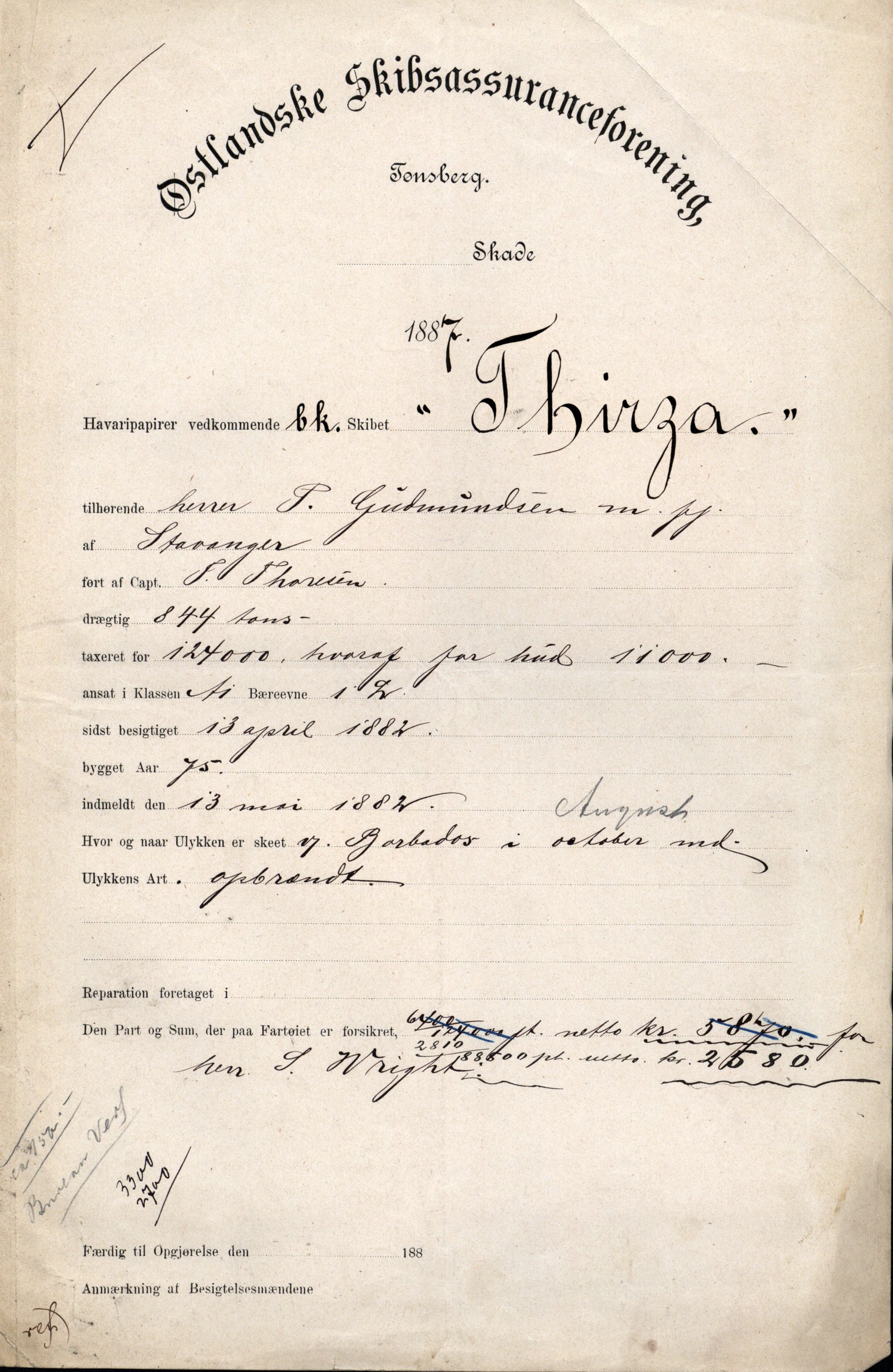 Pa 63 - Østlandske skibsassuranceforening, VEMU/A-1079/G/Ga/L0020/0004: Havaridokumenter / Windsor, Thirza, Treport, 1887, p. 91