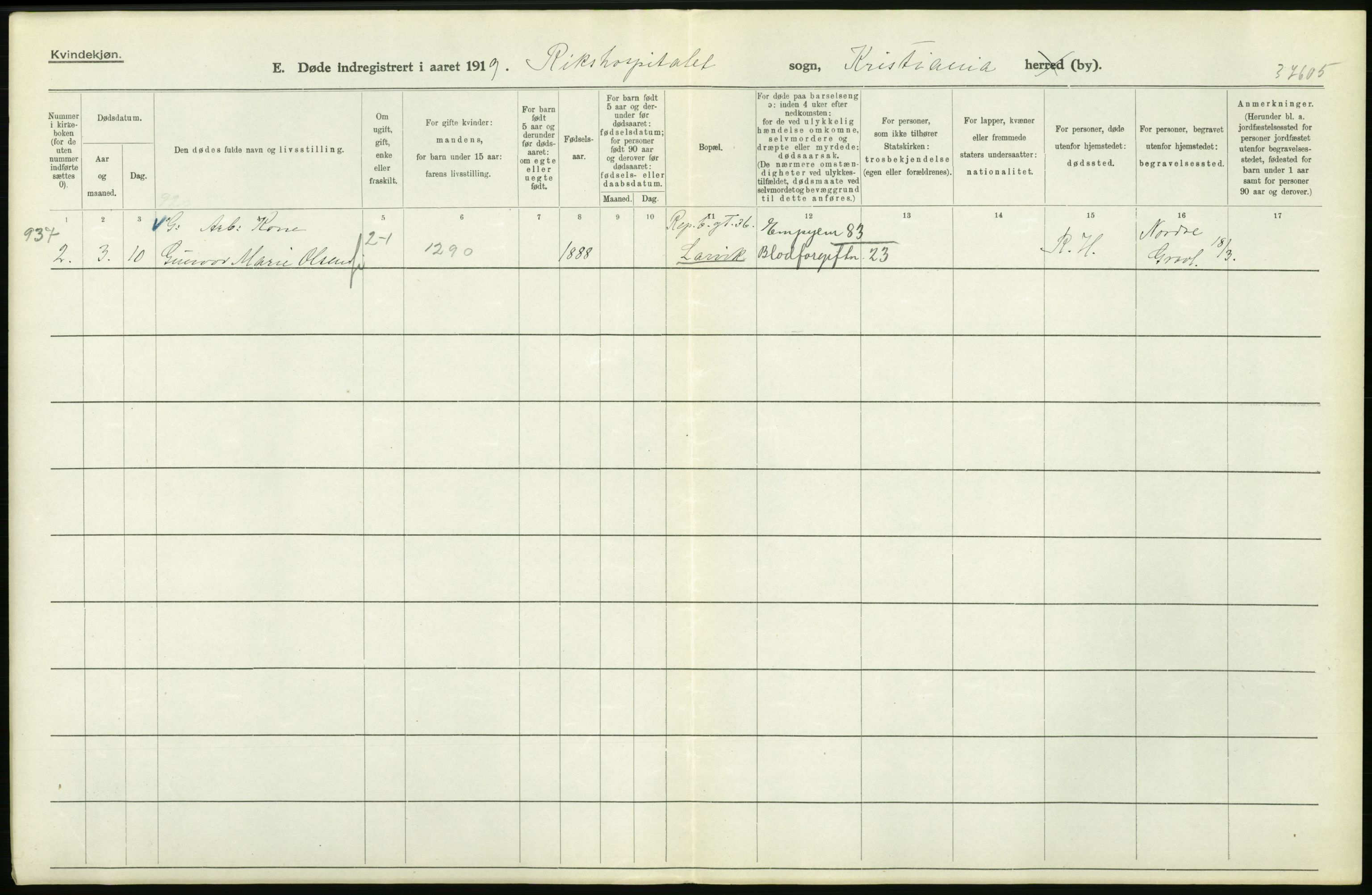 Statistisk sentralbyrå, Sosiodemografiske emner, Befolkning, AV/RA-S-2228/D/Df/Dfb/Dfbi/L0010: Kristiania: Døde, 1919, p. 558