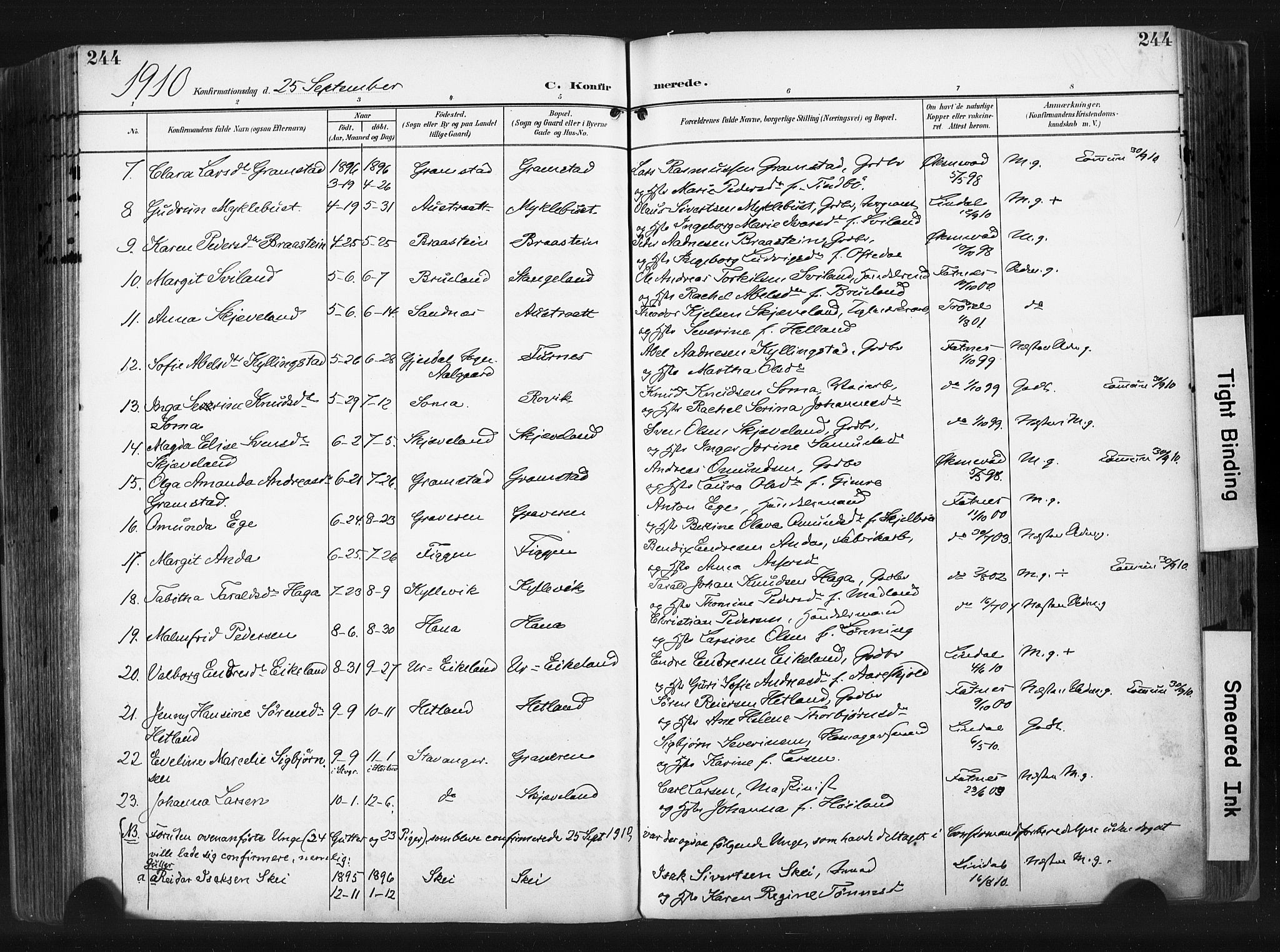 Høyland sokneprestkontor, AV/SAST-A-101799/001/30BA/L0015: Parish register (official) no. A 14, 1899-1911, p. 244