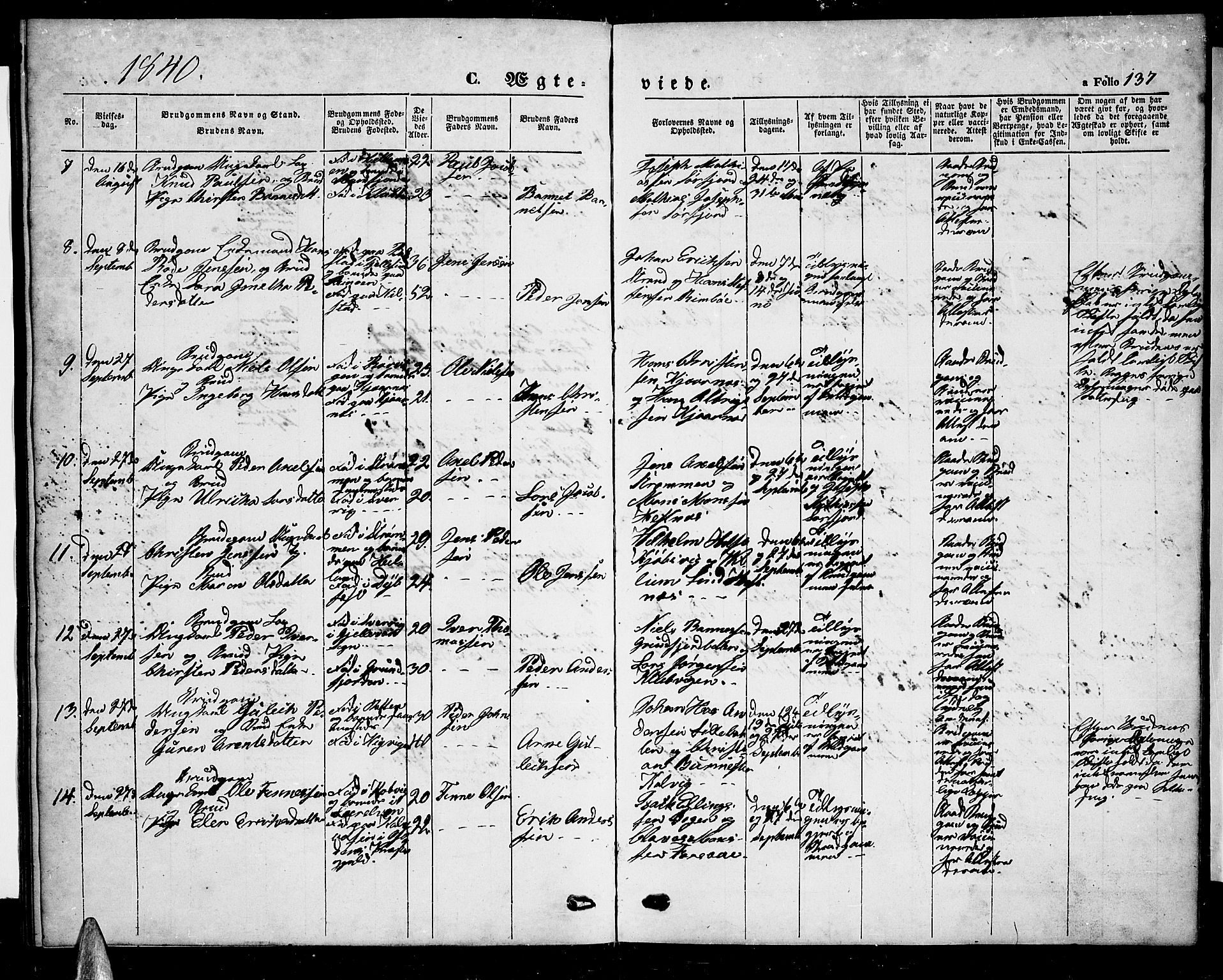 Ministerialprotokoller, klokkerbøker og fødselsregistre - Nordland, AV/SAT-A-1459/872/L1045: Parish register (copy) no. 872C01, 1840-1851, p. 137