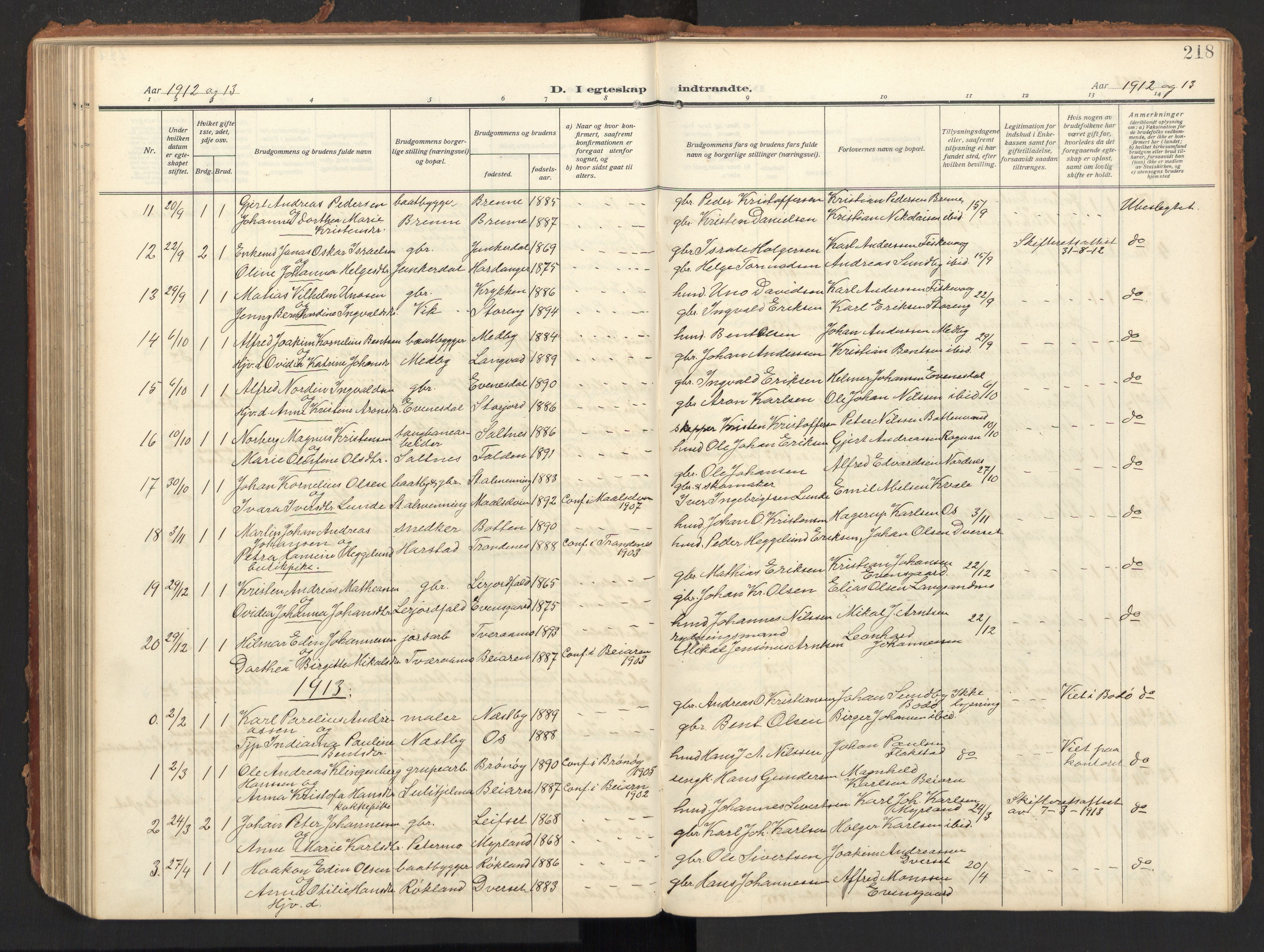 Ministerialprotokoller, klokkerbøker og fødselsregistre - Nordland, SAT/A-1459/847/L0683: Parish register (copy) no. 847C11, 1908-1929, p. 218