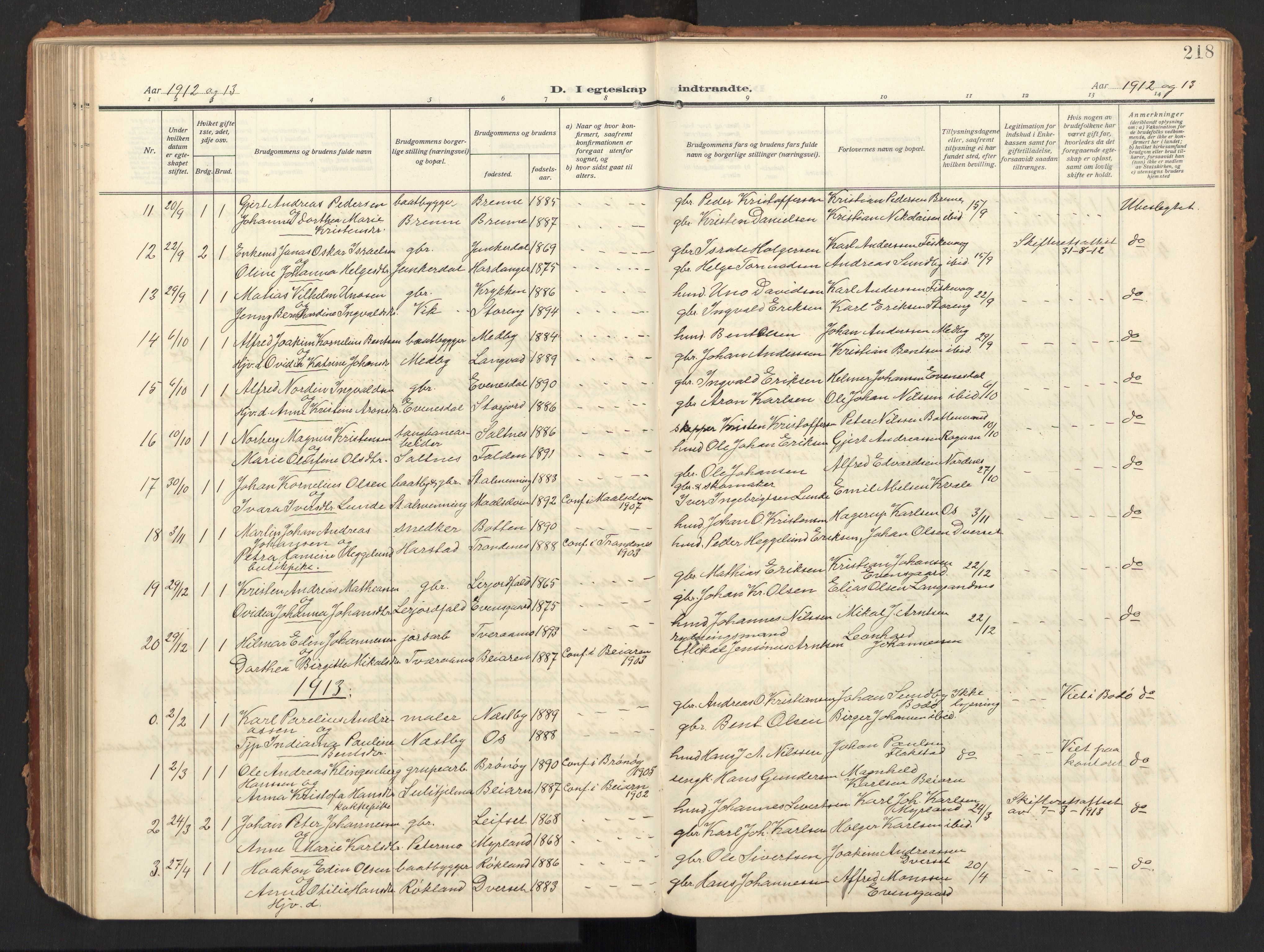 Ministerialprotokoller, klokkerbøker og fødselsregistre - Nordland, AV/SAT-A-1459/847/L0683: Parish register (copy) no. 847C11, 1908-1929, p. 218