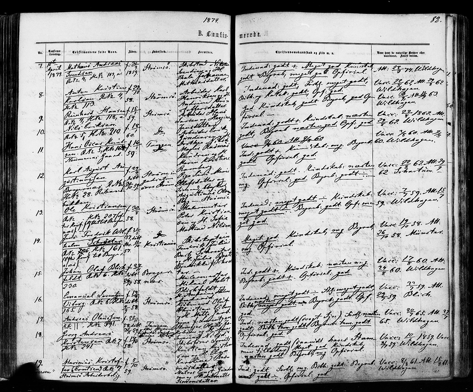 Strømsø kirkebøker, AV/SAKO-A-246/F/Fa/L0018: Parish register (official) no. I 18, 1865-1878, p. 82