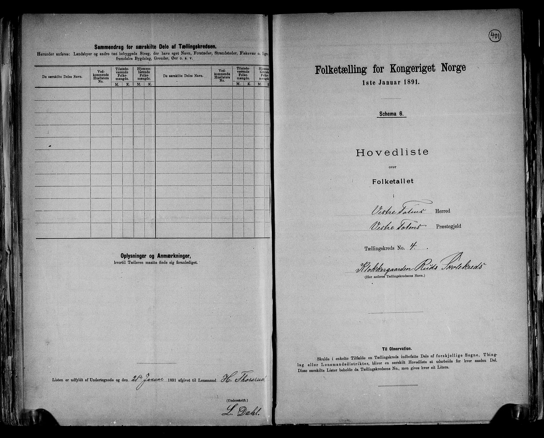 RA, 1891 census for 0529 Vestre Toten, 1891, p. 15