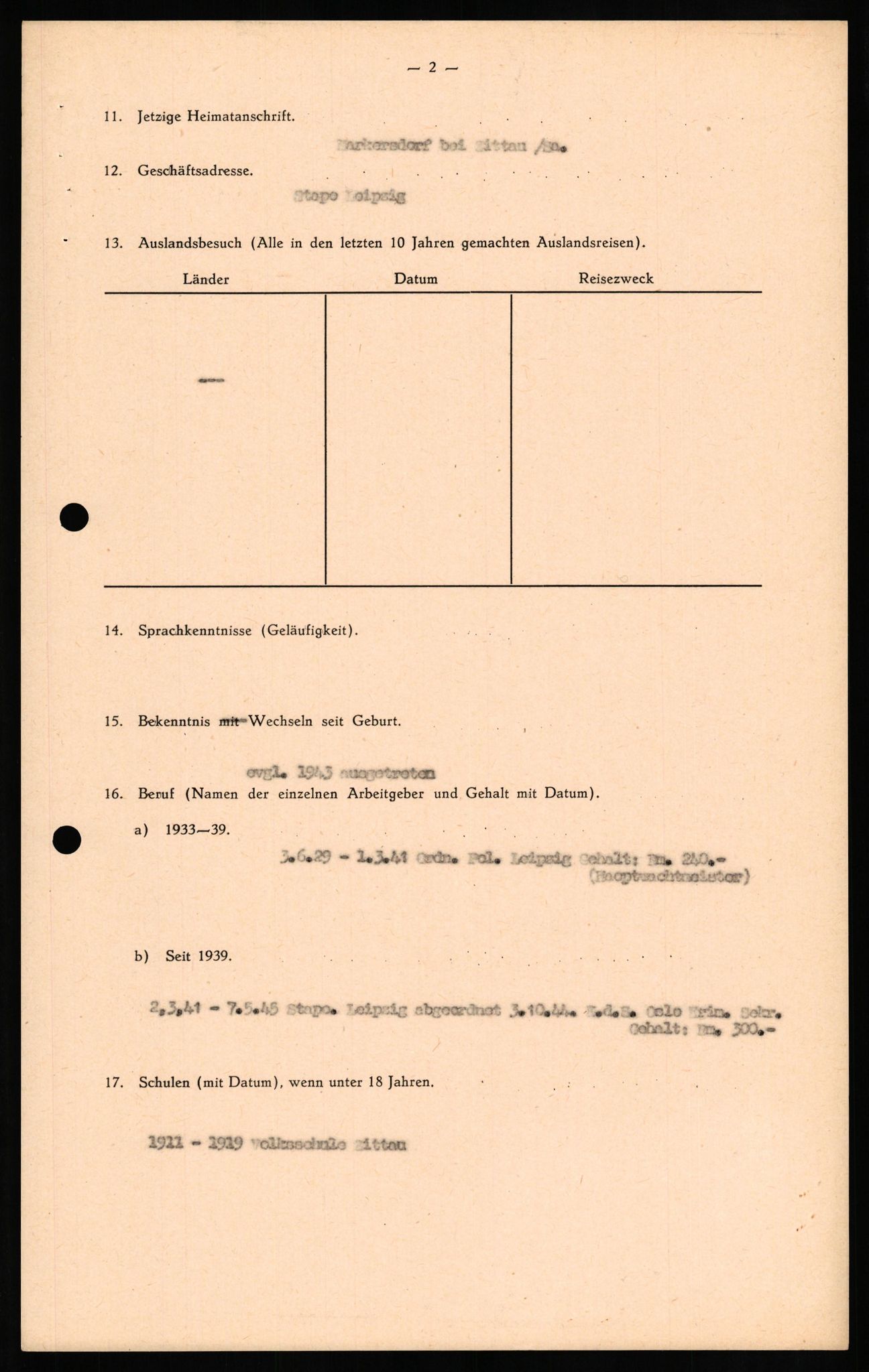 Forsvaret, Forsvarets overkommando II, RA/RAFA-3915/D/Db/L0021: CI Questionaires. Tyske okkupasjonsstyrker i Norge. Tyskere., 1945-1946, p. 123