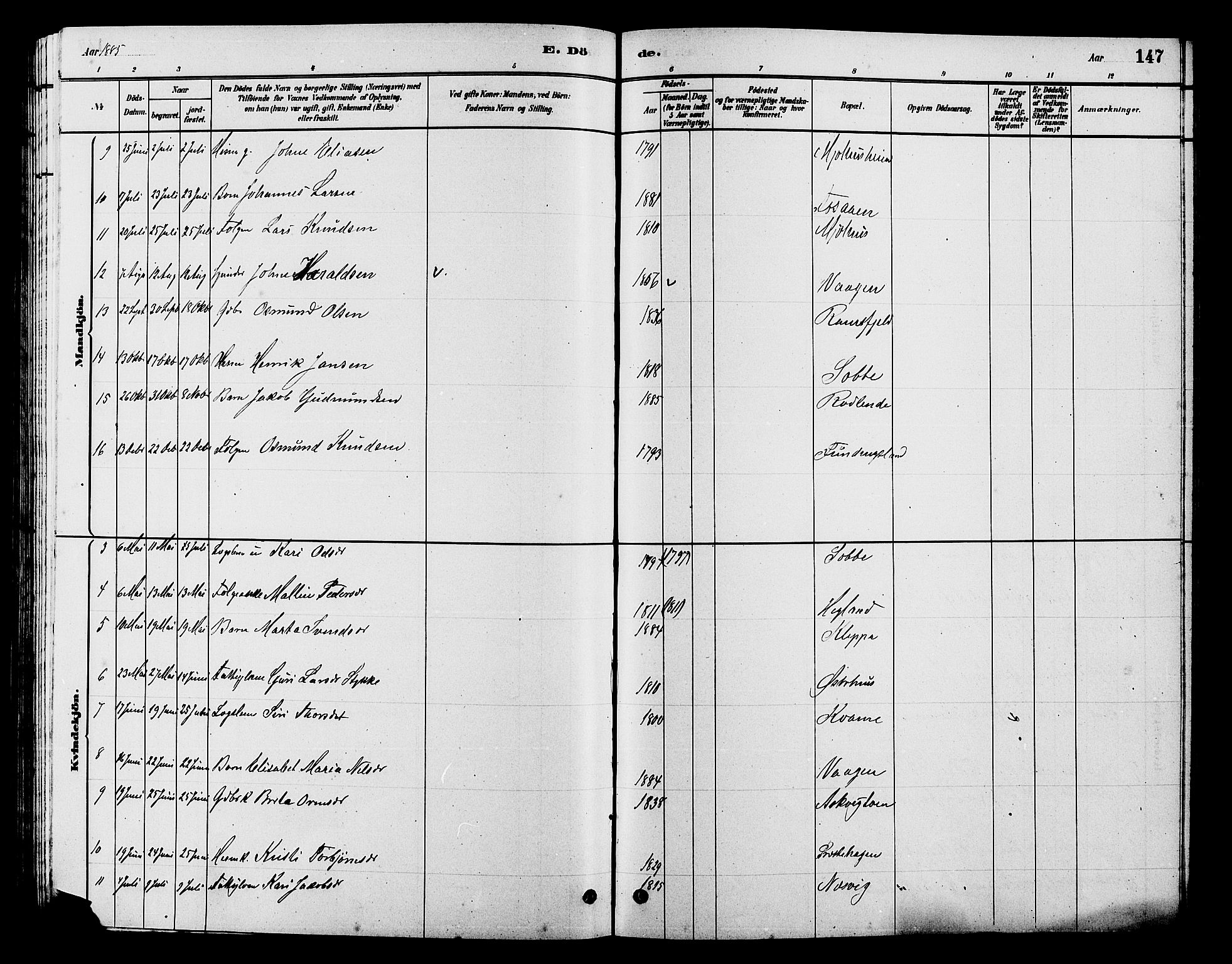 Hjelmeland sokneprestkontor, AV/SAST-A-101843/01/V/L0007: Parish register (copy) no. B 7, 1880-1909, p. 147