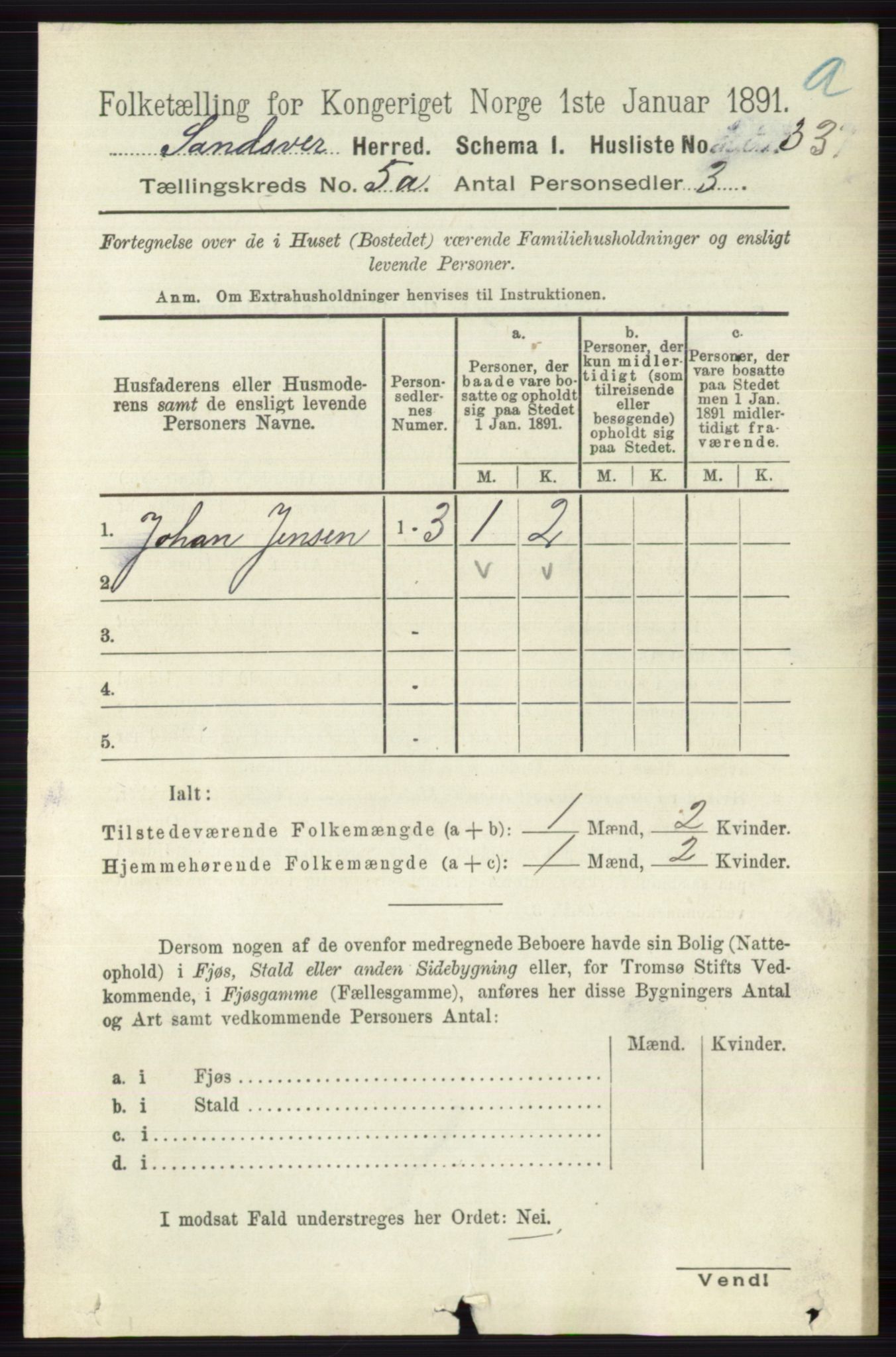 RA, 1891 census for 0629 Sandsvær, 1891, p. 2474