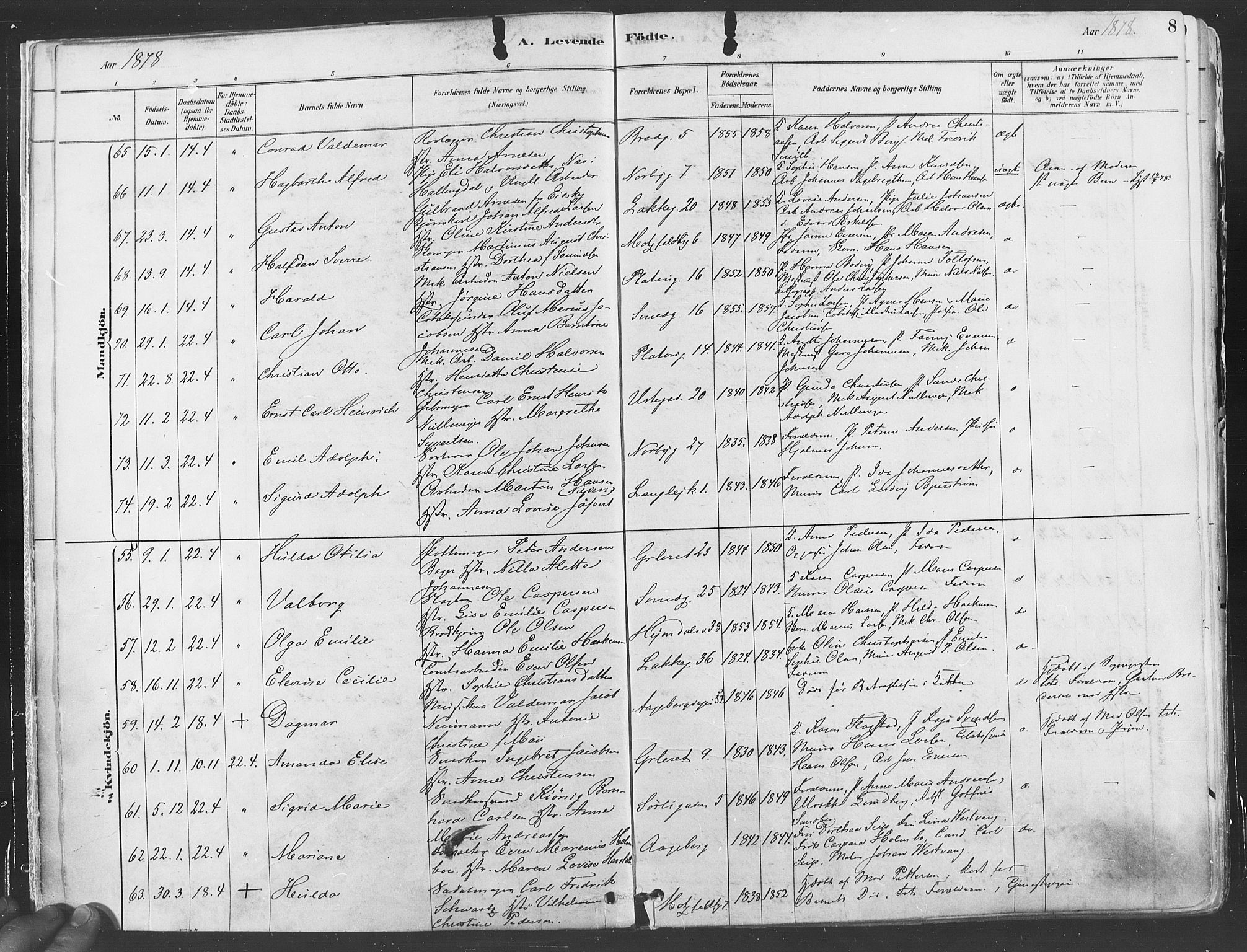 Grønland prestekontor Kirkebøker, SAO/A-10848/F/Fa/L0007: Parish register (official) no. 7, 1878-1888, p. 8