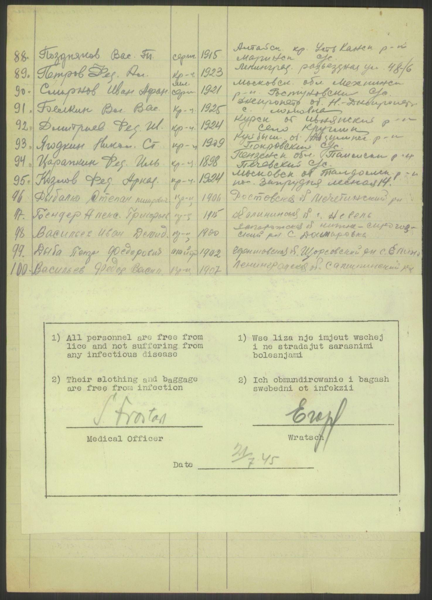 Flyktnings- og fangedirektoratet, Repatrieringskontoret, AV/RA-S-1681/D/Db/L0023: Displaced Persons (DPs) og sivile tyskere, 1945-1948, p. 26