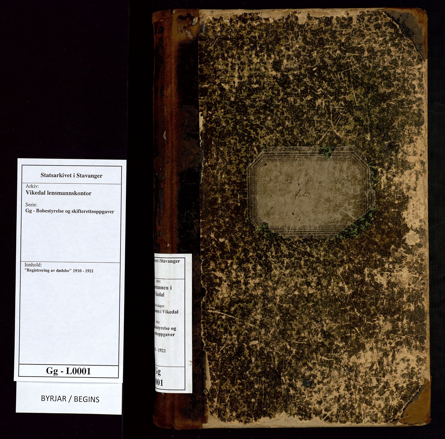 Vikedal lensmannskontor, SAST/A-100179/Gg/L0001: "Registrering av dødsbo", 1910-1921