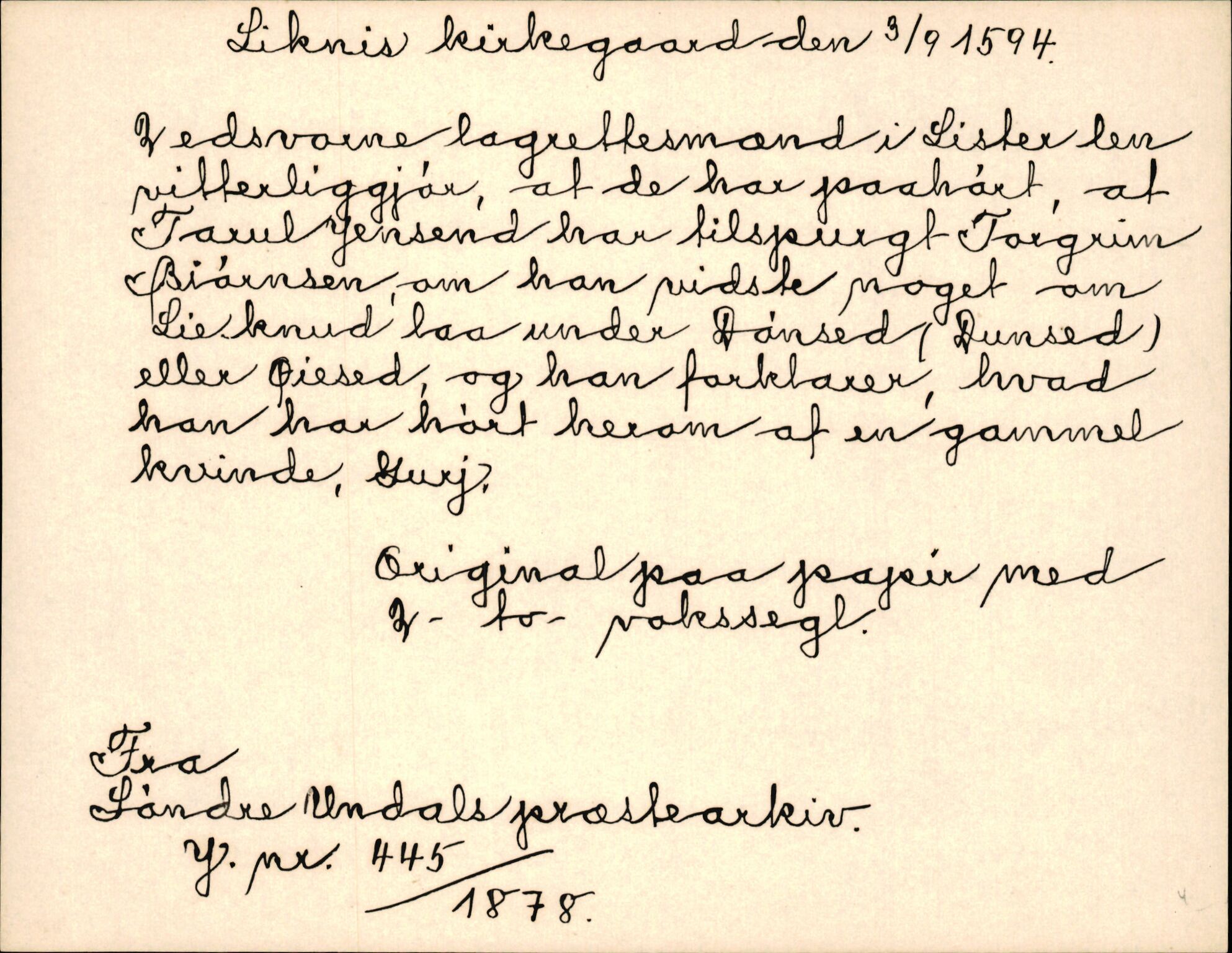 Riksarkivets diplomsamling, AV/RA-EA-5965/F35/F35k/L0003: Regestsedler: Prestearkiver fra Telemark, Agder, Vestlandet og Trøndelag, p. 305