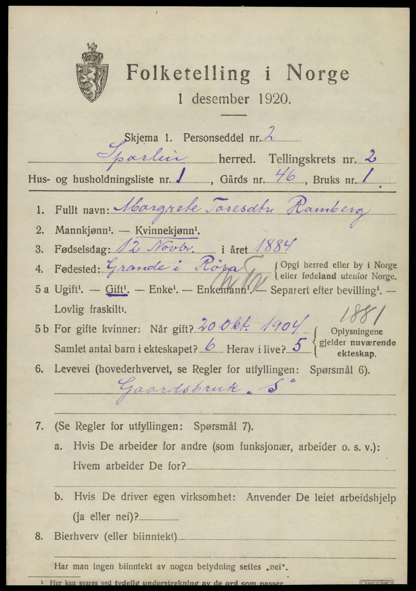 SAT, 1920 census for Sparbu, 1920, p. 3213