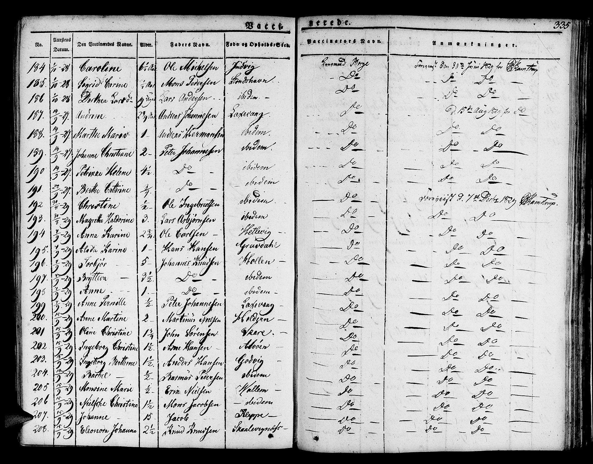 Askøy Sokneprestembete, SAB/A-74101/H/Ha/Haa/Haaa/L0004: Parish register (official) no. A 4, 1825-1845, p. 335