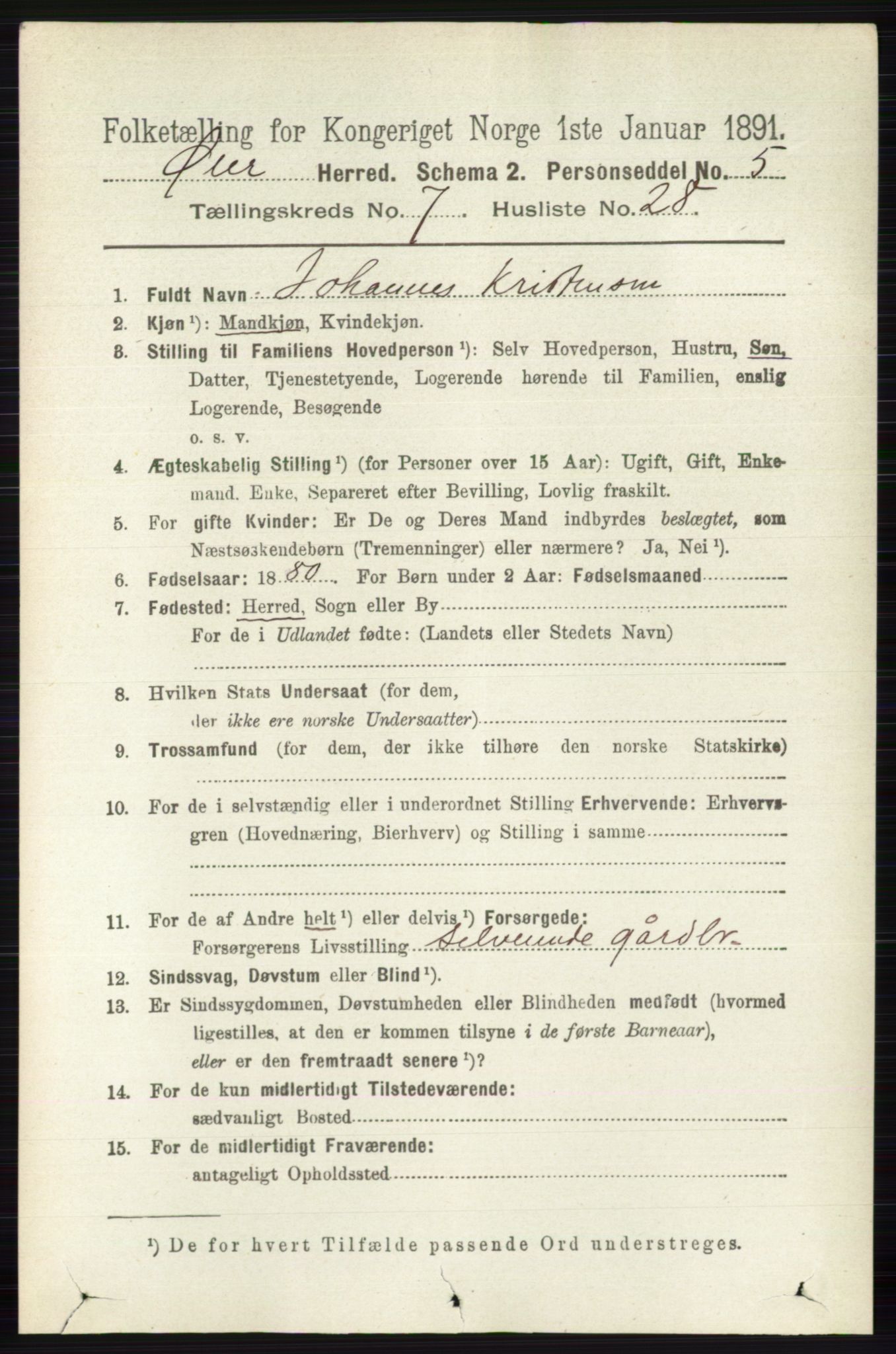 RA, 1891 census for 0521 Øyer, 1891, p. 2631