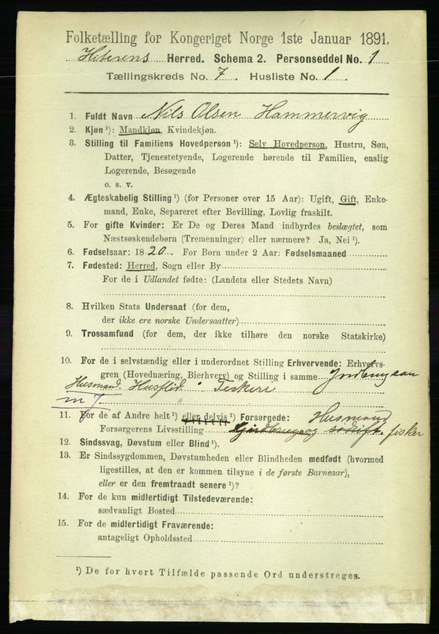 RA, 1891 census for 1617 Hitra, 1891, p. 1242