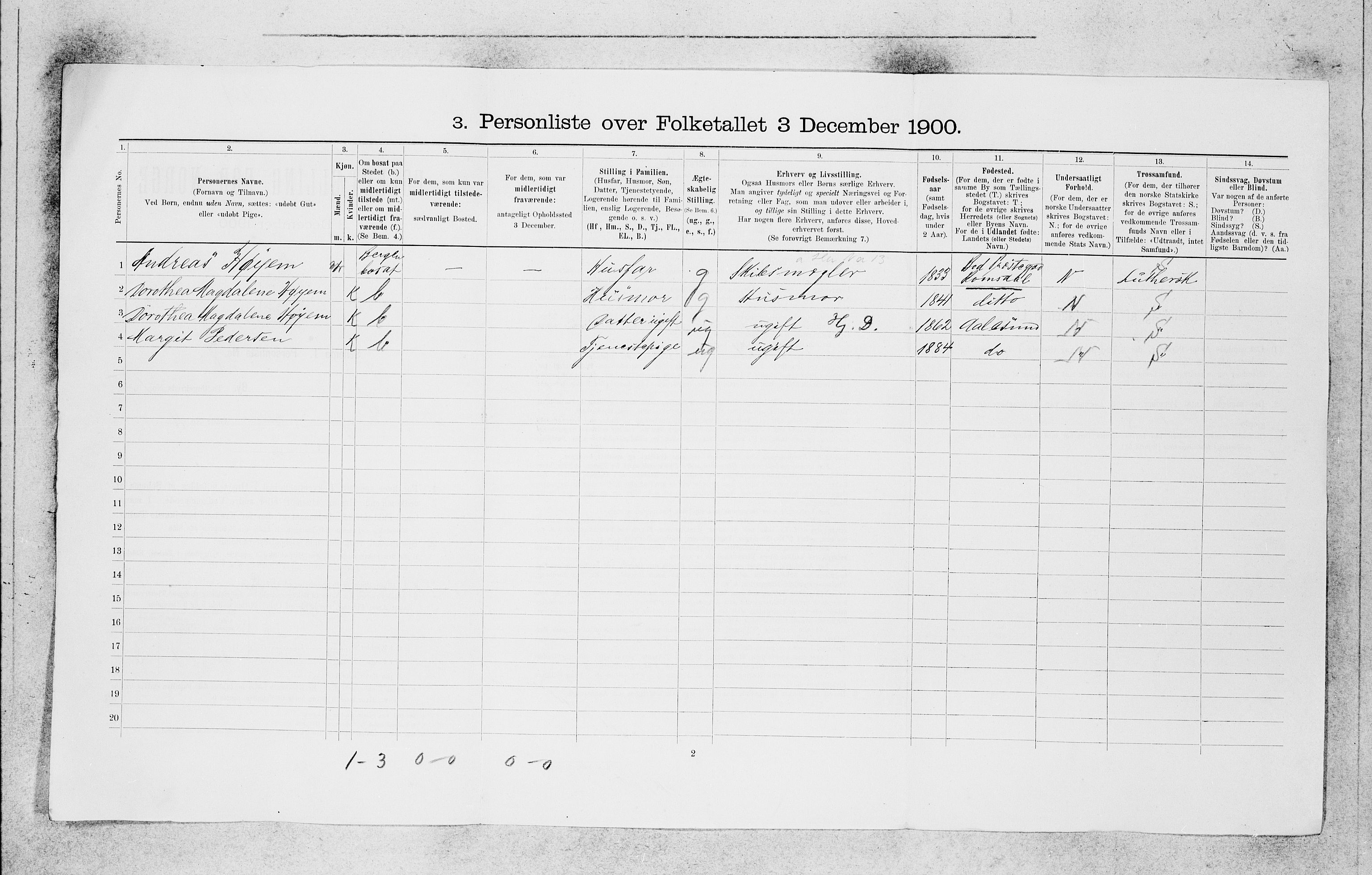 SAB, 1900 census for Bergen, 1900, p. 2931